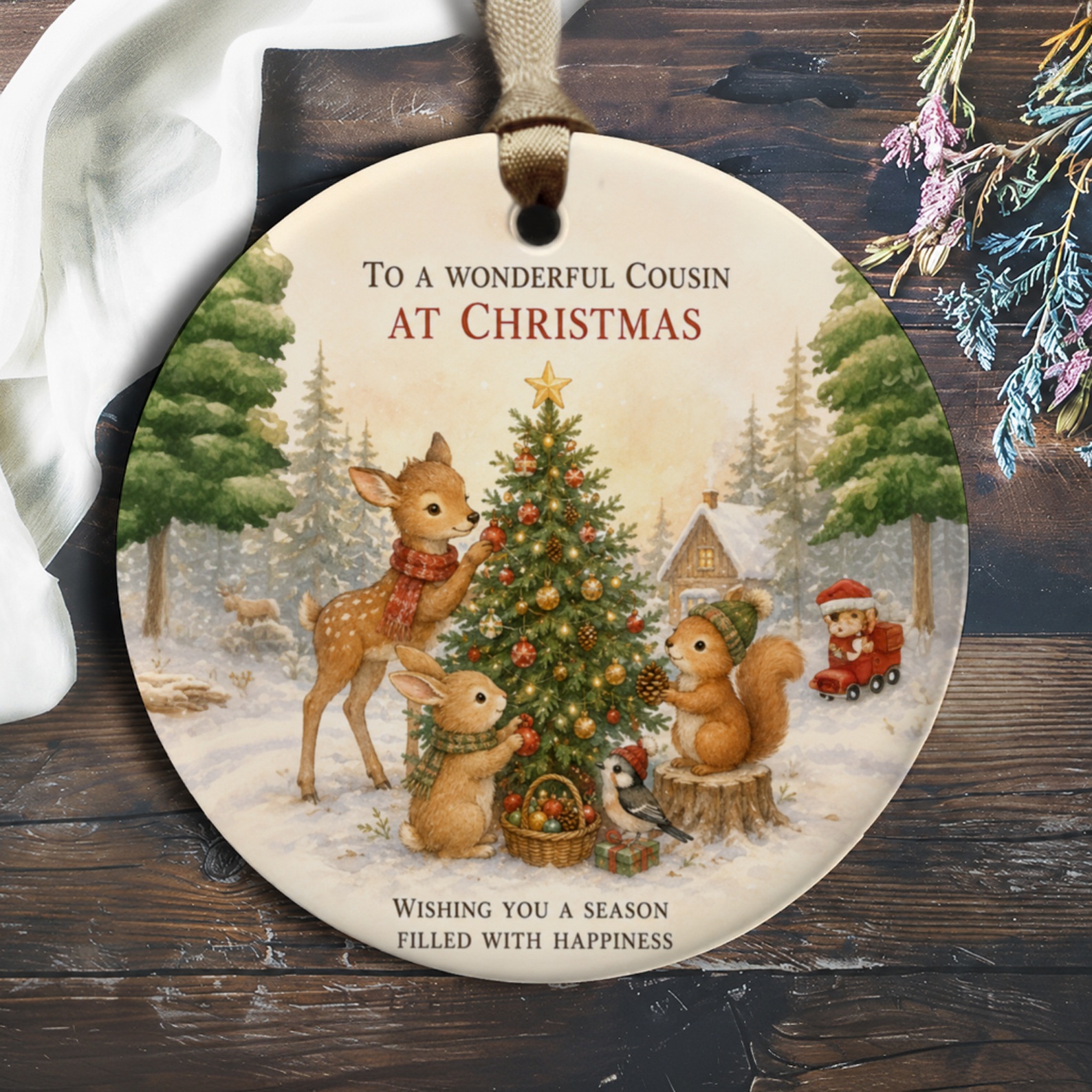 To A Wonderful Cousin At Christmas Ornament Woodland Animals Holiday Decor Cute Christmas Tree Decoration Gift O141
