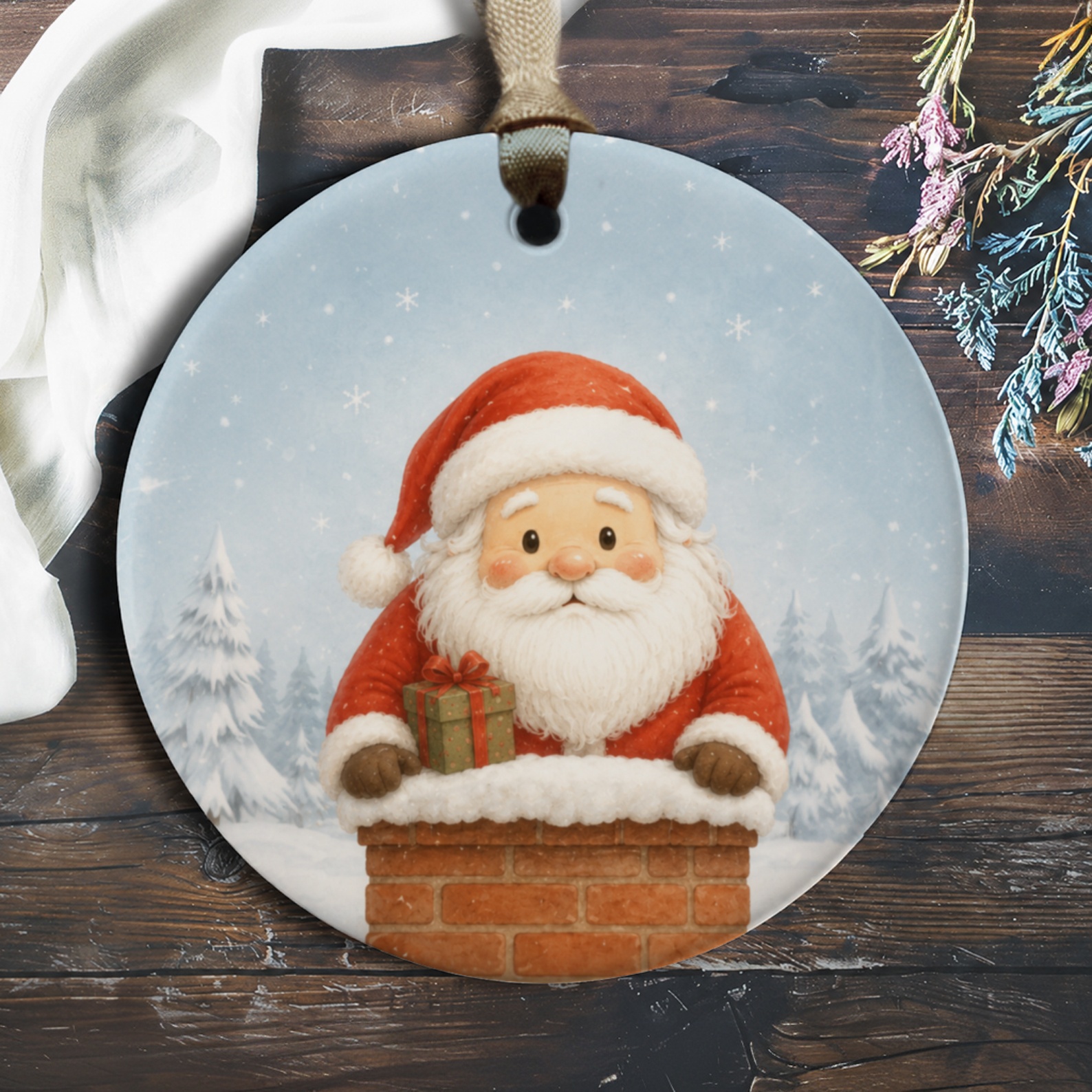 Santa Claus Christmas Ornament Cute Holiday Decor Santa With Gift Winter Wonderland Festive Tree Decoration O148