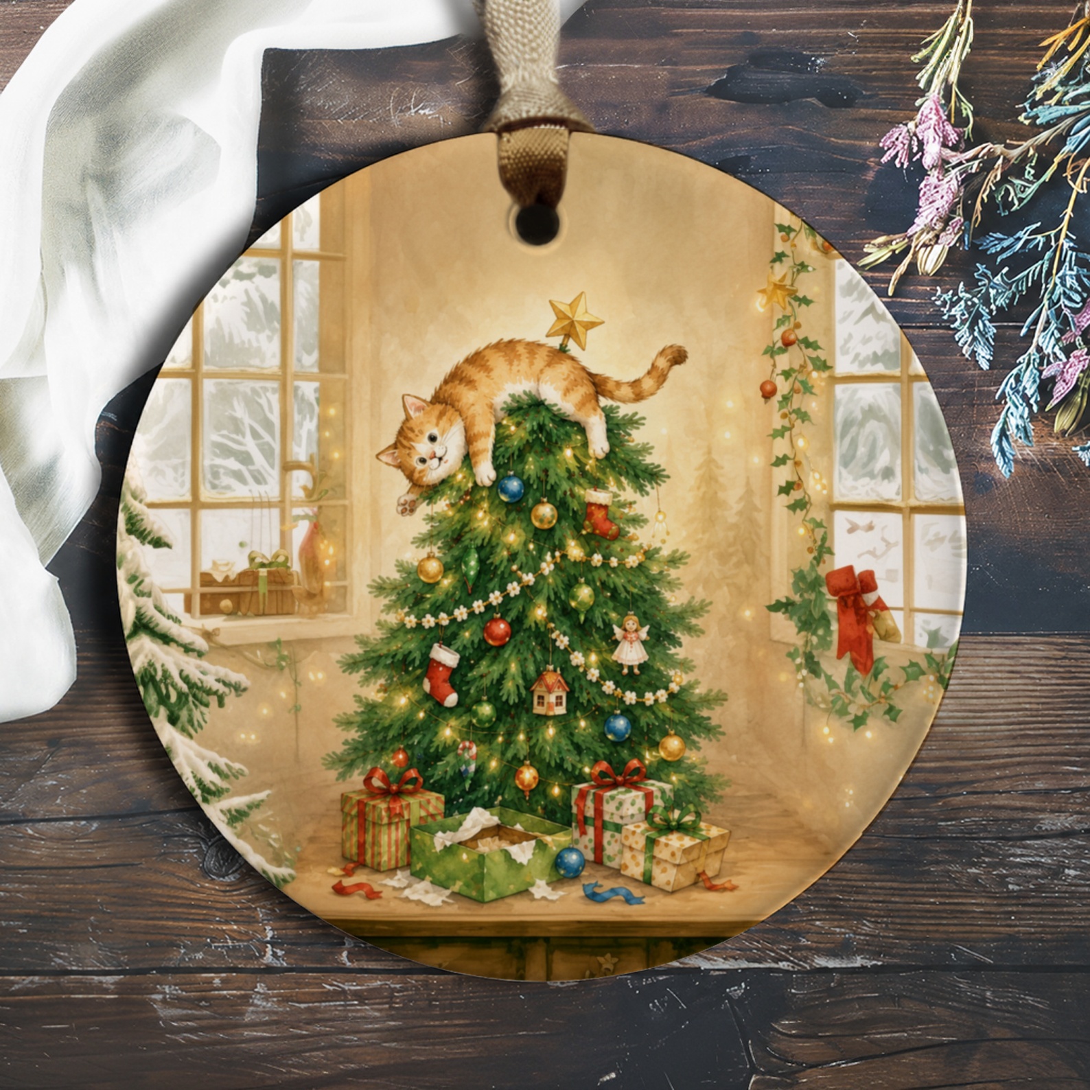 Cat On Christmas Tree Ornament Cute Holiday Decor For Cat Lovers Festive Christmas Decoration Gift For Pet Owners O149
