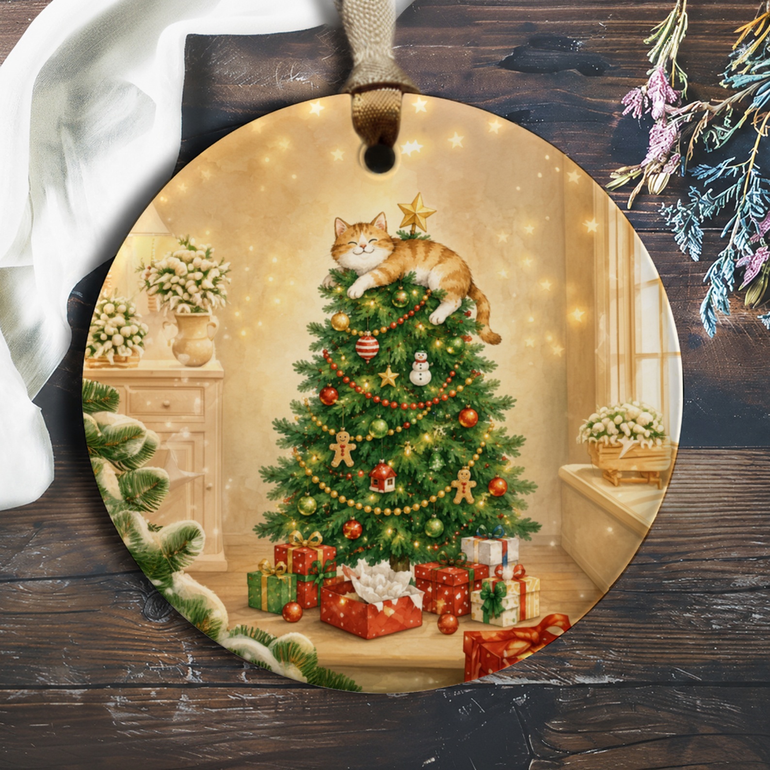 Cat On Christmas Tree Ornament Festive Holiday Decor Cute Cat Lover Gift Christmas Tree Decoration Cozy Home Accent O150