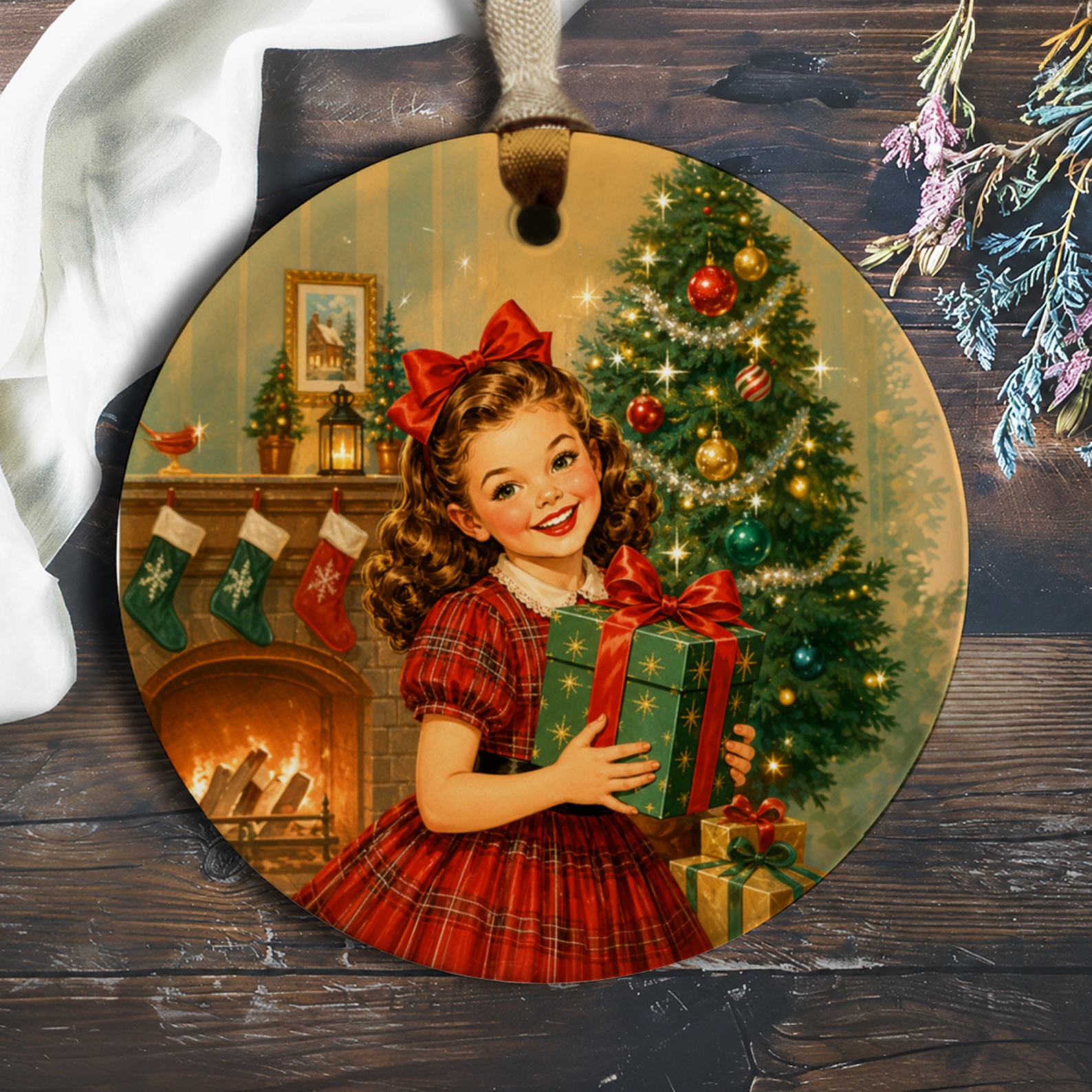 Vintage Christmas Ornament Girl With Gifts Retro Holiday Decor Christmas Tree Decoration Festive Home Decor O160