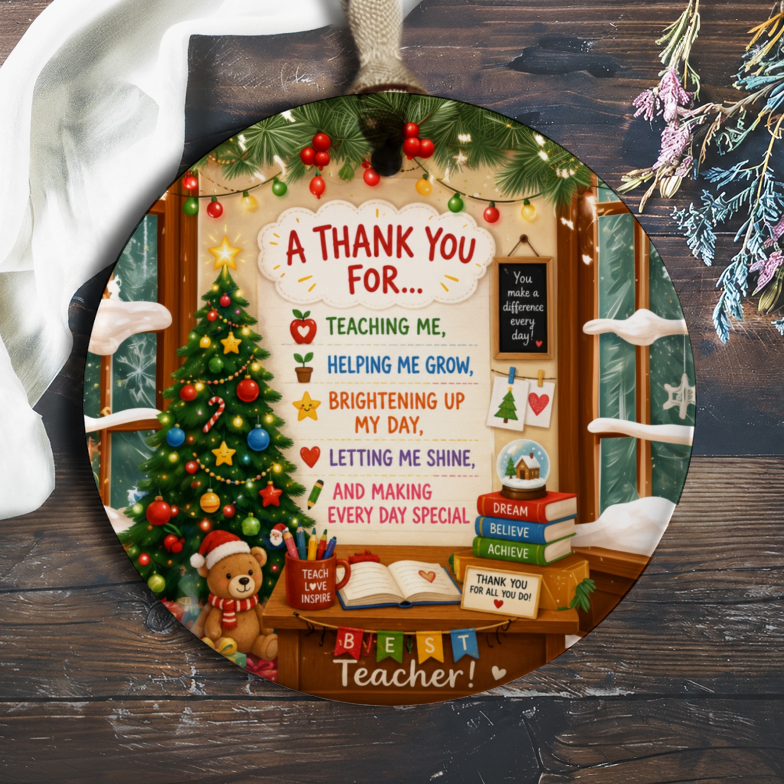 A Thank You For Teaching Me Christmas Ornament Teacher Appreciation Gift Holiday Decor Best Teacher Present O161