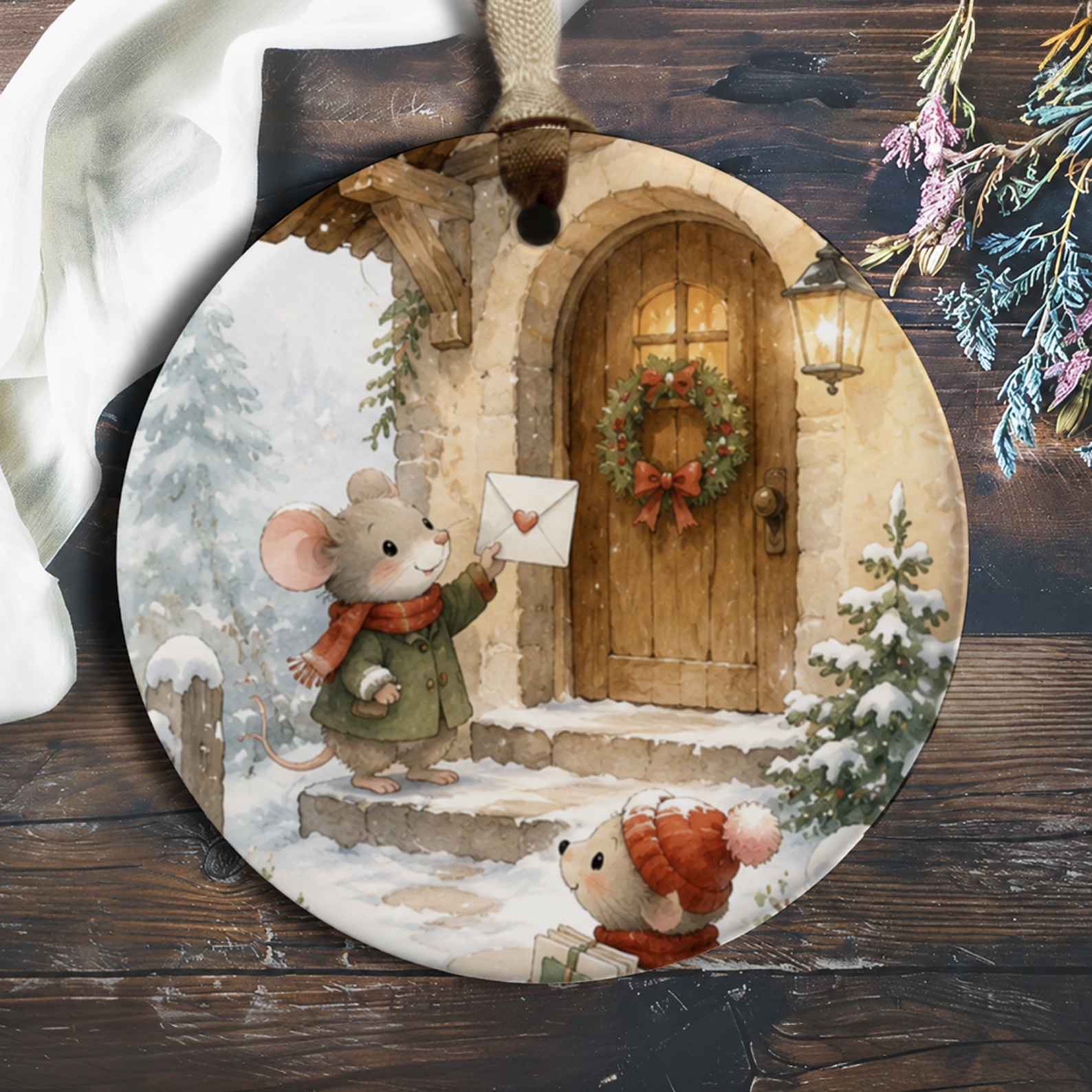 Christmas Ornament Cute Mice Delivering Letter Holiday Decor Winter Scene Festive Home Decoration Gift For Animal Lover O126