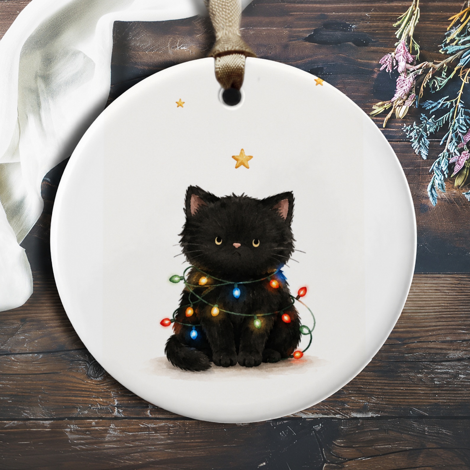 Black Cat Christmas Ornament Cute Holiday Decor Cat Lover Gift Festive Kitty Ornament With Lights Adorable Pet Decoration O132