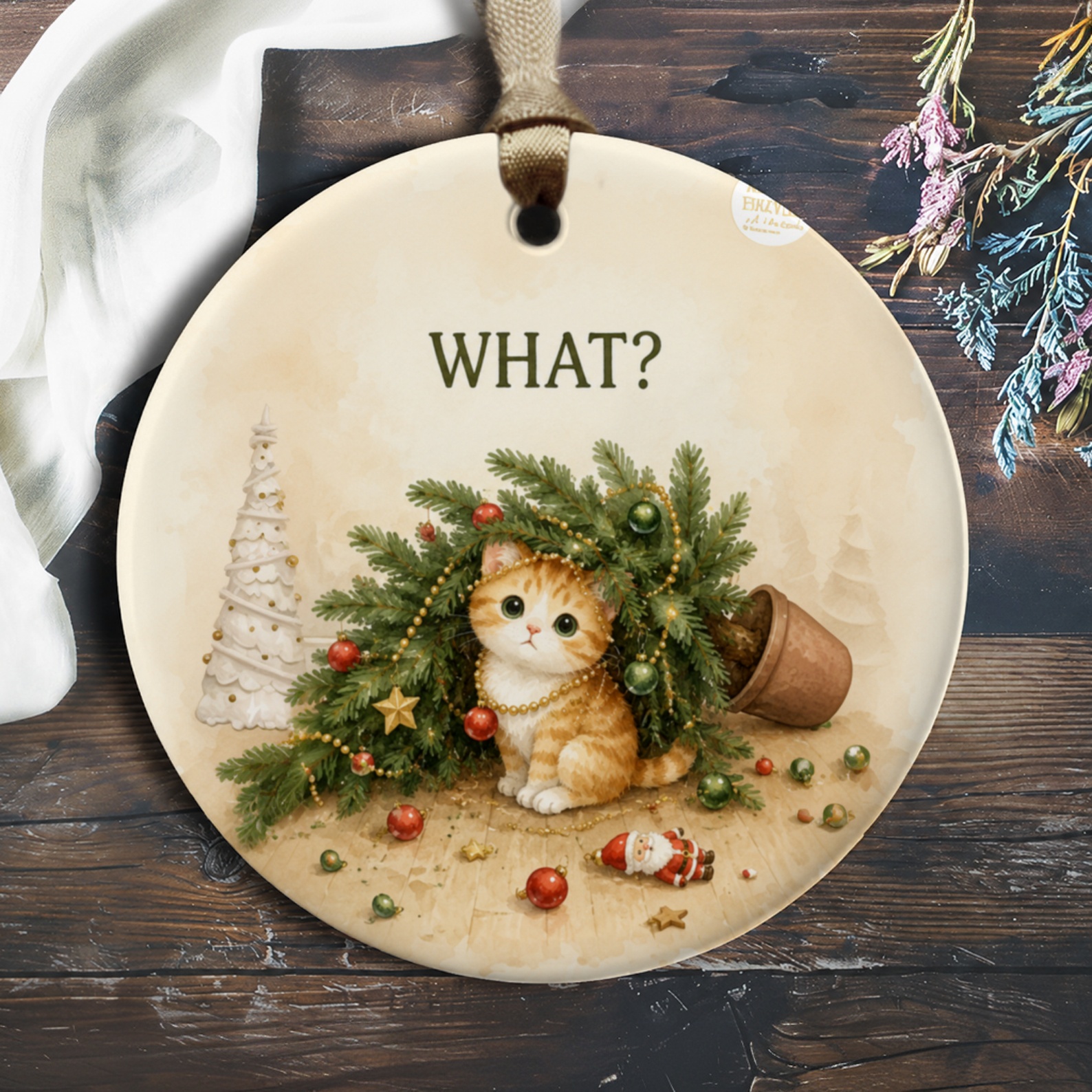 What? Cute Cat Christmas Ornament Funny Holiday Decor Adorable Kitten Tree Decoration For Cat Lovers Festive Gift O133