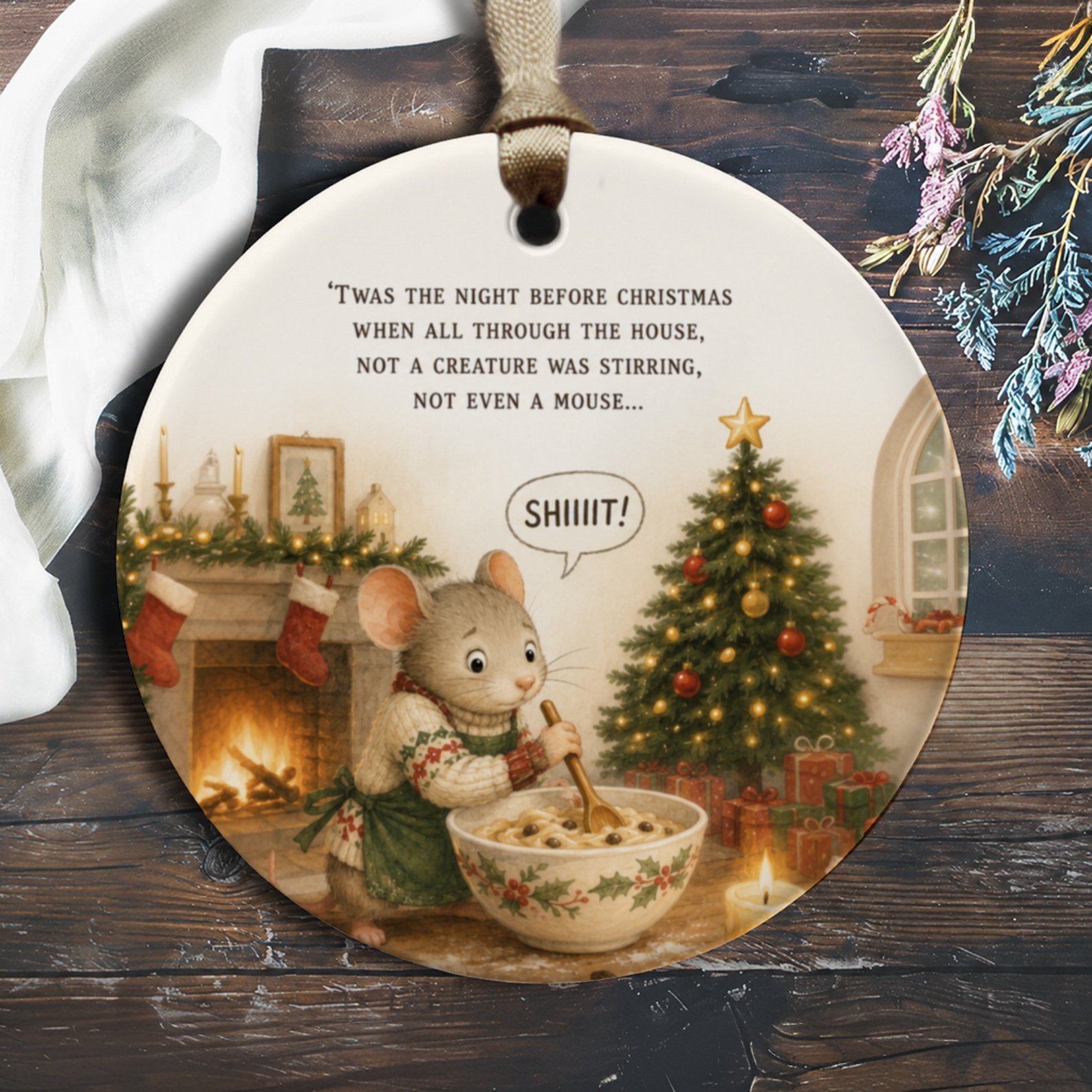 Twas The Night Before Christmas Funny Ornament Mouse Baking Holiday Decor Cute Christmas Tree Decoration Gift O151
