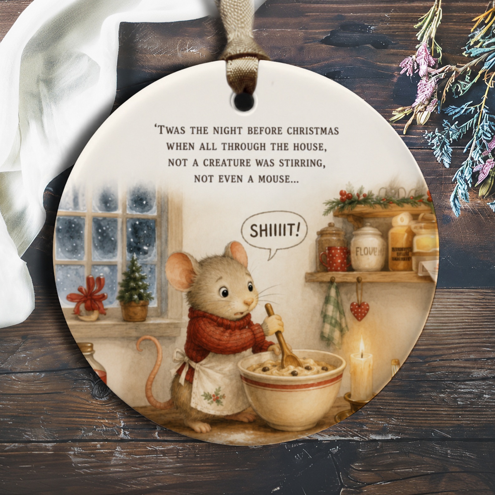 Twas The Night Before Christmas Funny Ornament Cute Mouse Baking Holiday Decor Christmas Tree Decoration Gift O152