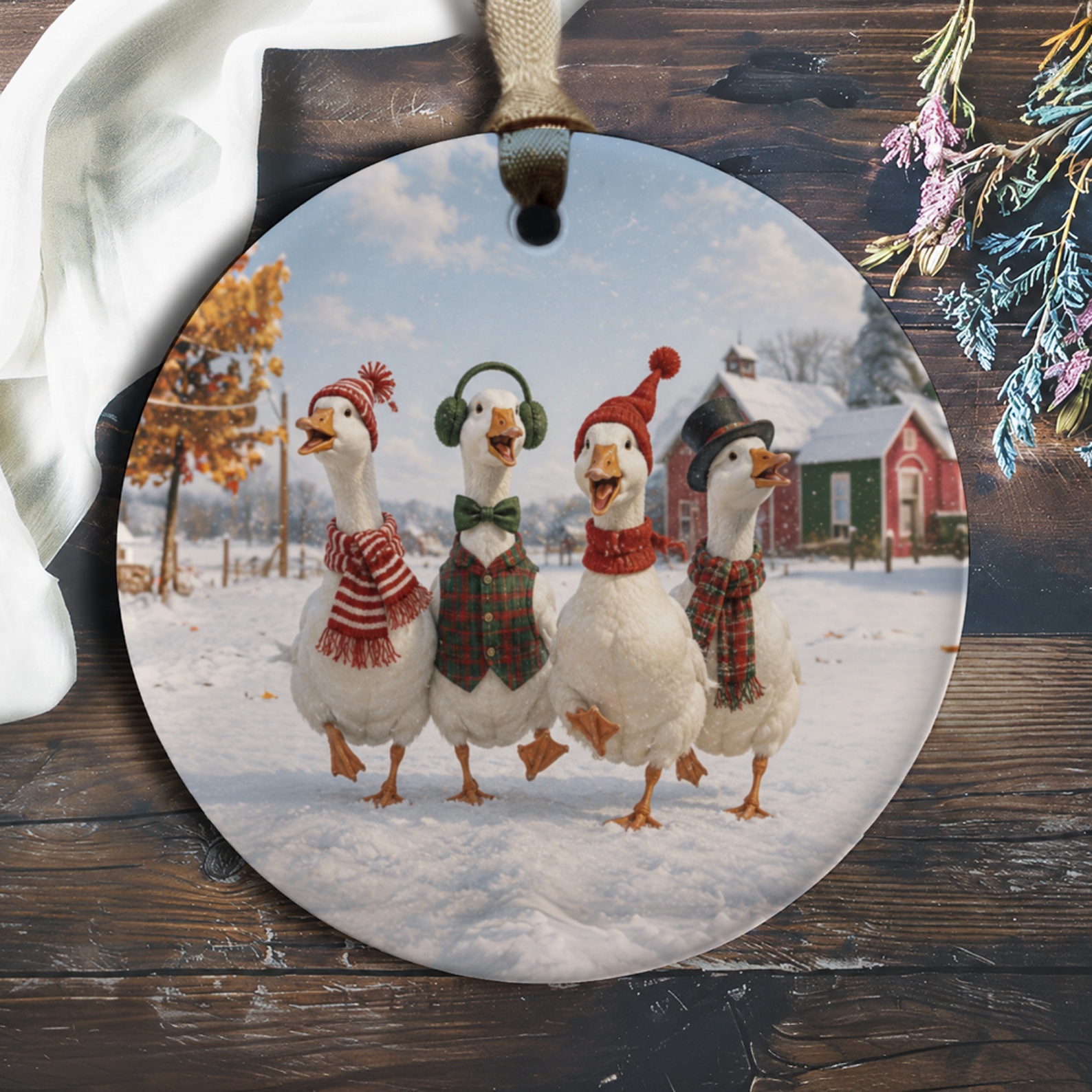Festive Ducks Christmas Ornament Winter Holiday Decor Cute Animal Ornament For Bird Lover Seasonal Home Decoration O174