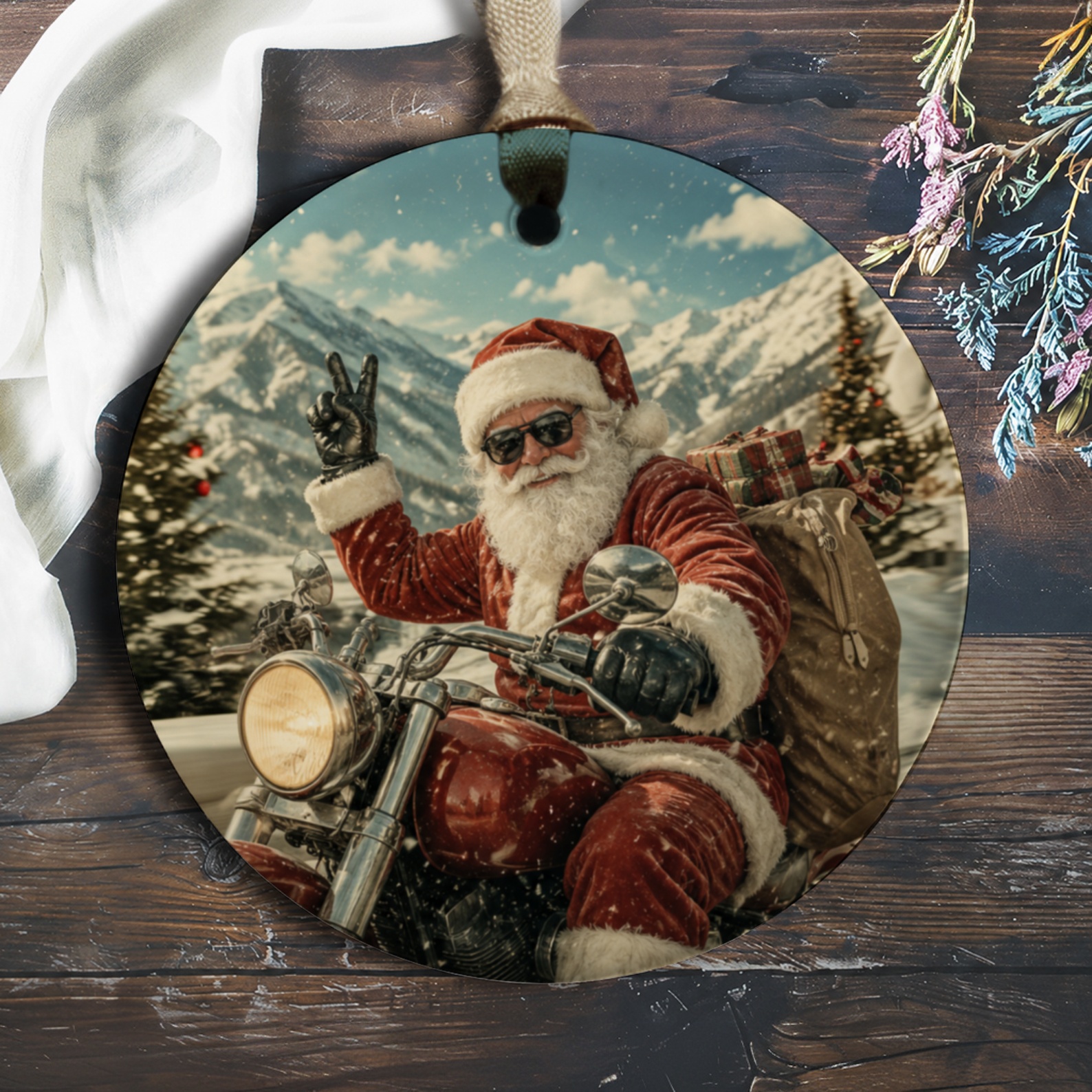Santa On Motorcycle Christmas Ornament Holiday Decor Festive Santa Claus Ornament Winter Wonderland Gift Idea O176