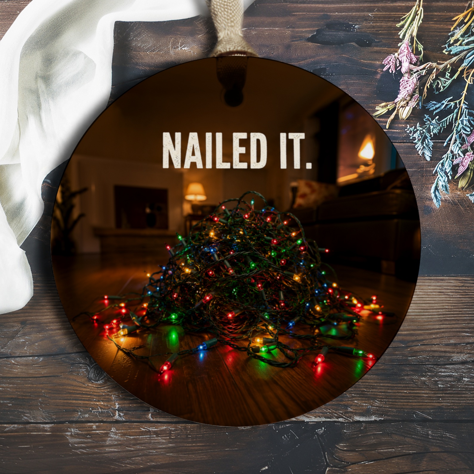 Nailed It. Funny Christmas Ornament Tangled Lights Holiday Decor Gift For Friends Family Xmas Tree Decoration O181