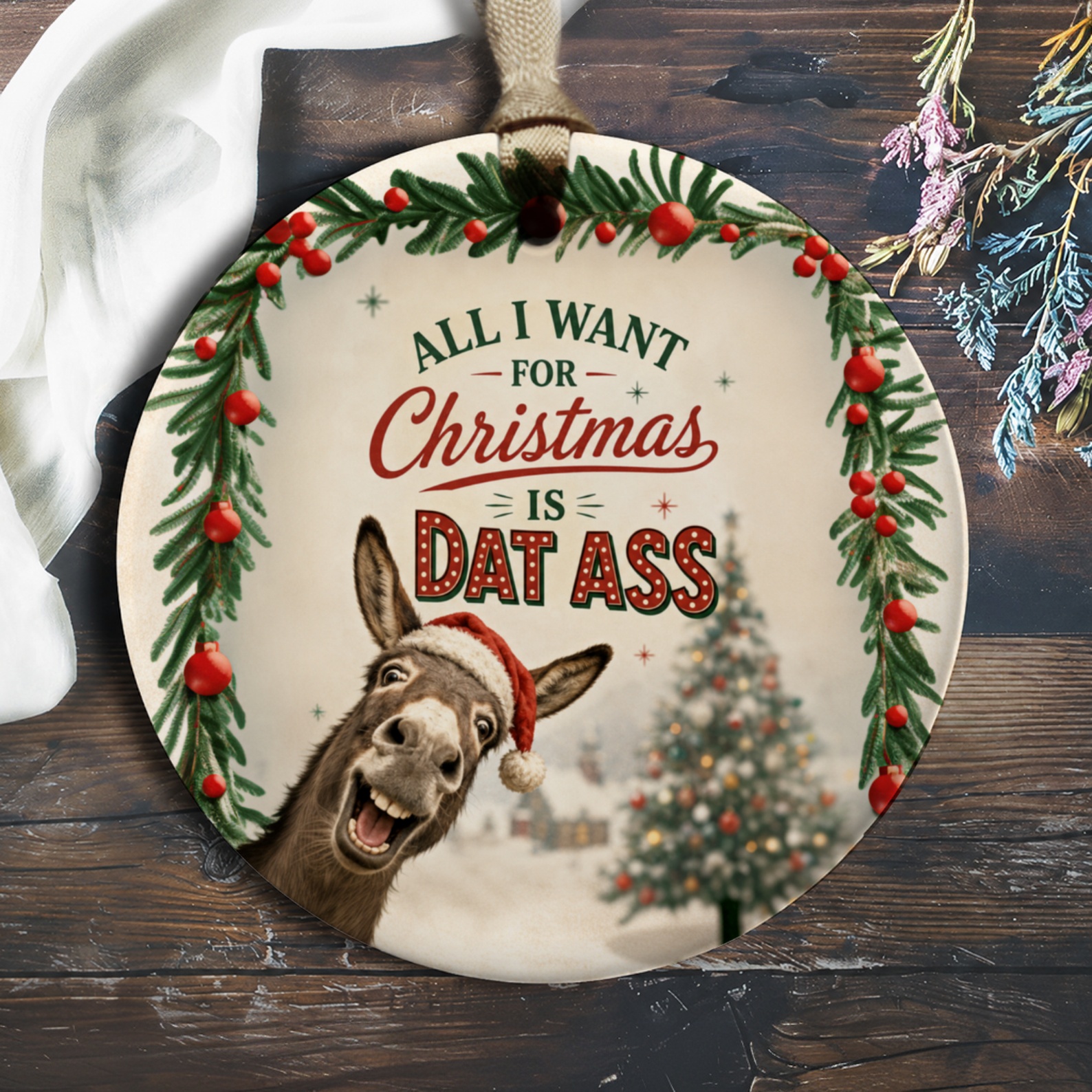All I Want For Christmas Is Dat Ass Funny Christmas Ornament Donkey Holiday Decor Gag Gift For Animal Lovers O182