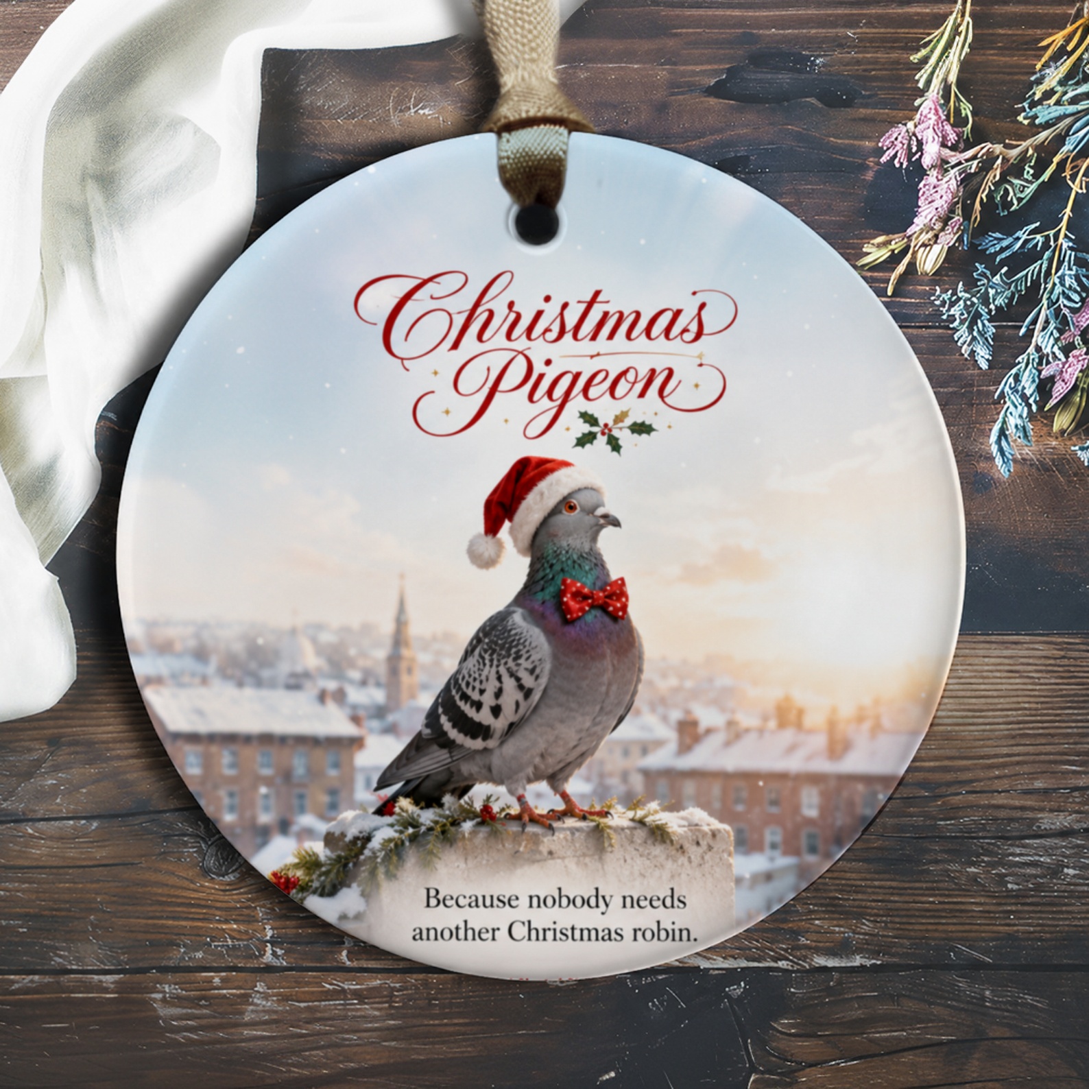 Christmas Pigeon Ornament Funny Holiday Decor Pigeon Lover Gift Cute Santa Hat Bow Tie Christmas Tree Decoration O169