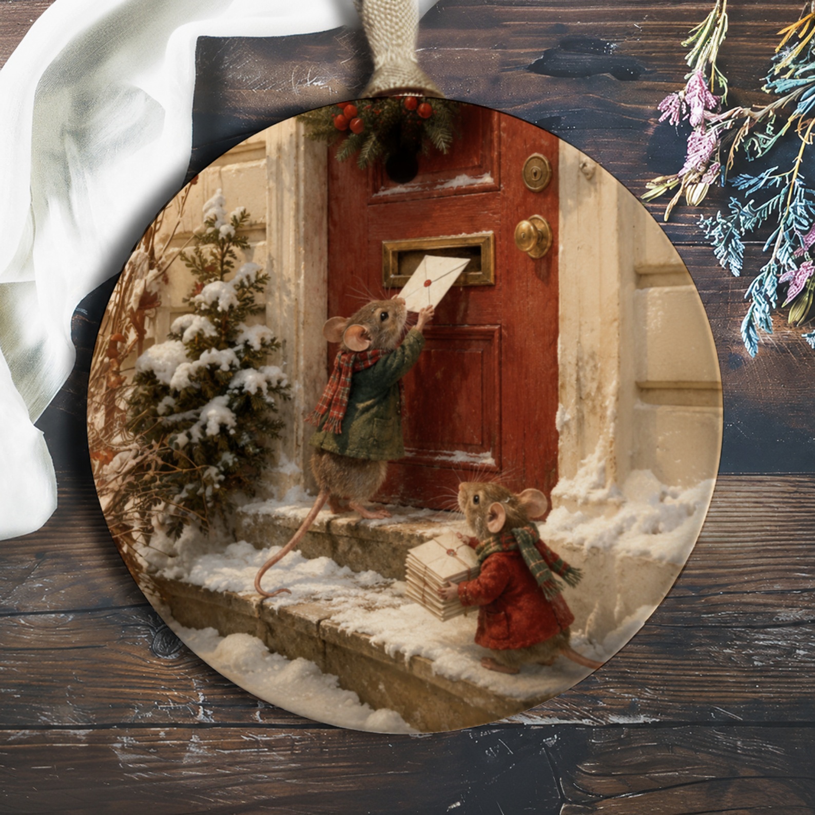 Christmas Ornament Mice Delivering Letters Winter Scene Holiday Decor Cute Animal Ornament For Home Festive Decoration O189