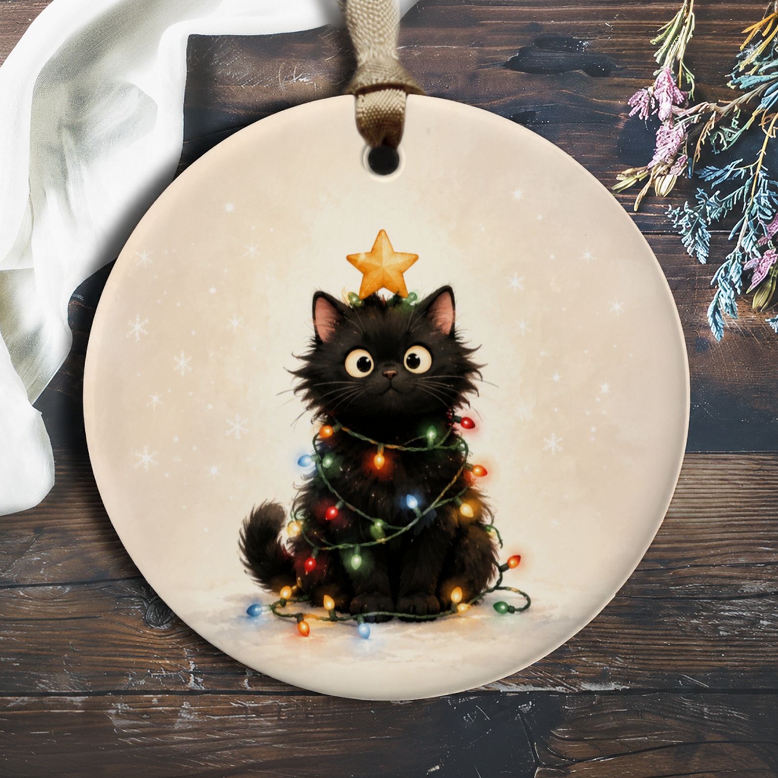 Black Cat Christmas Ornament Cute Holiday Decor Cat Lover Gift Festive Tree Decoration Adorable Pet Ornament O193