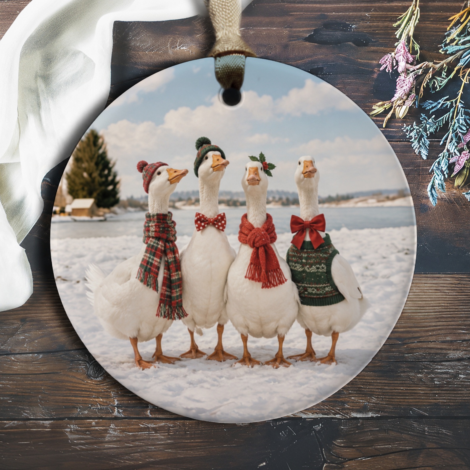 Festive Geese Christmas Ornament Winter Holiday Decor Cute Animal Ornament For Bird Lover Seasonal Home Decoration O175