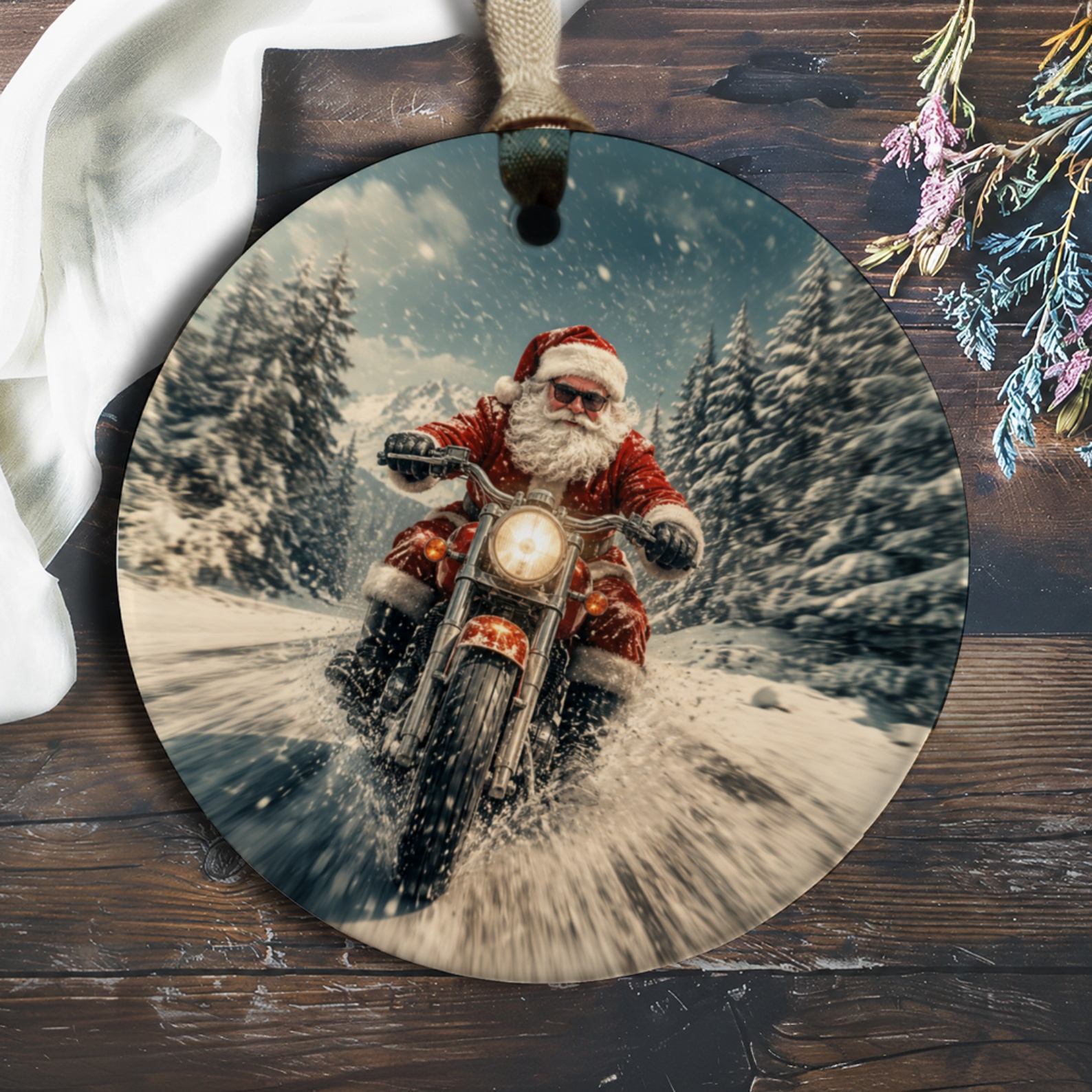 Santa On Motorcycle Christmas Ornament Festive Holiday Decor Unique Santa Claus Decoration Winter Wonderland Gift O177