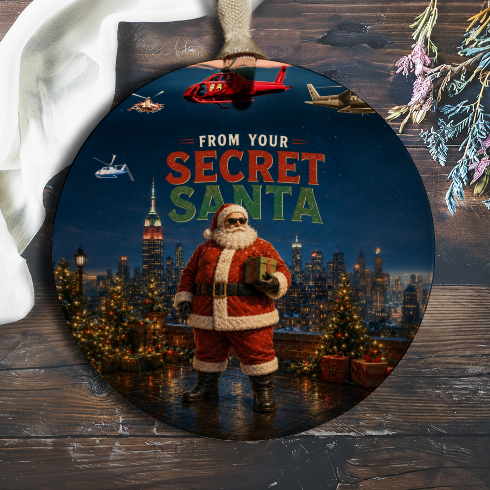 From Your Secret Santa Christmas Ornament Santa Cityscape Festive Decor Holiday Gift Exchange Fun Secret Santa O184