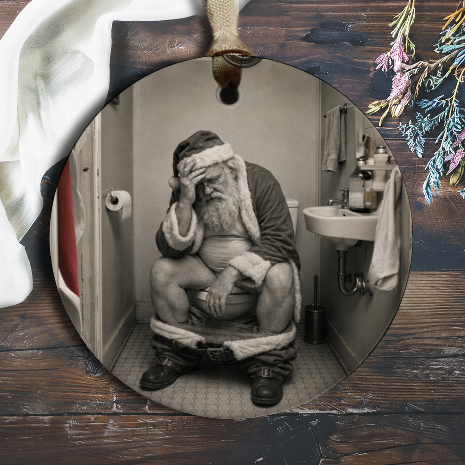 Funny Santa Claus Ornament Christmas Decor Holiday Decoration Unique Gift For Him Gag Gift Santa Bathroom Ornament O207