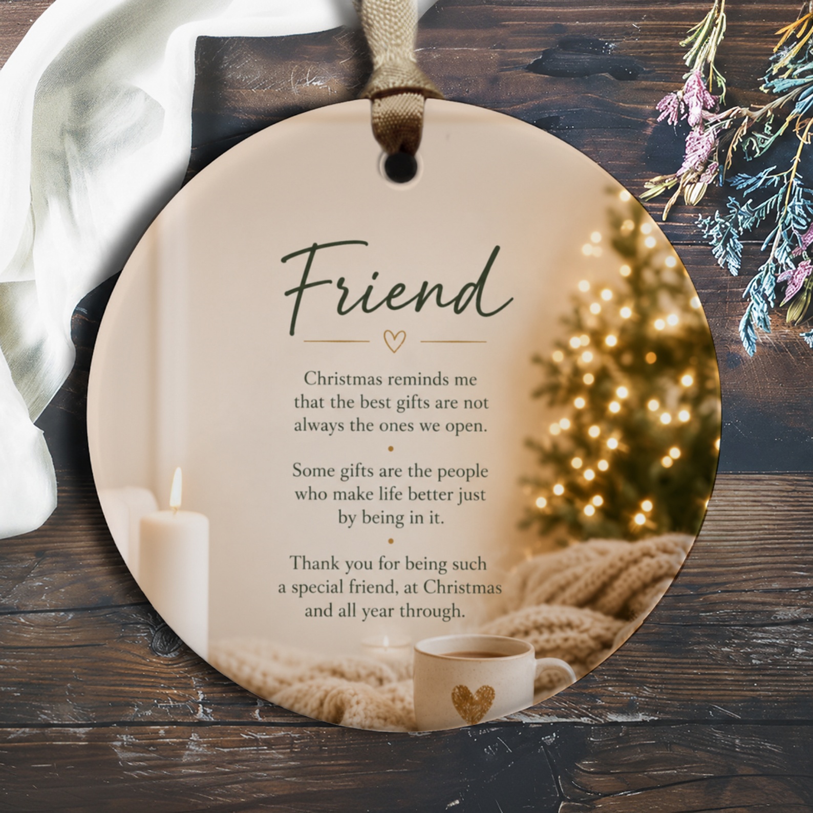 Friend Christmas Ornament Special Friend Gift Holiday Decoration Heartfelt Message Keepsake Xmas Tree Decor O212