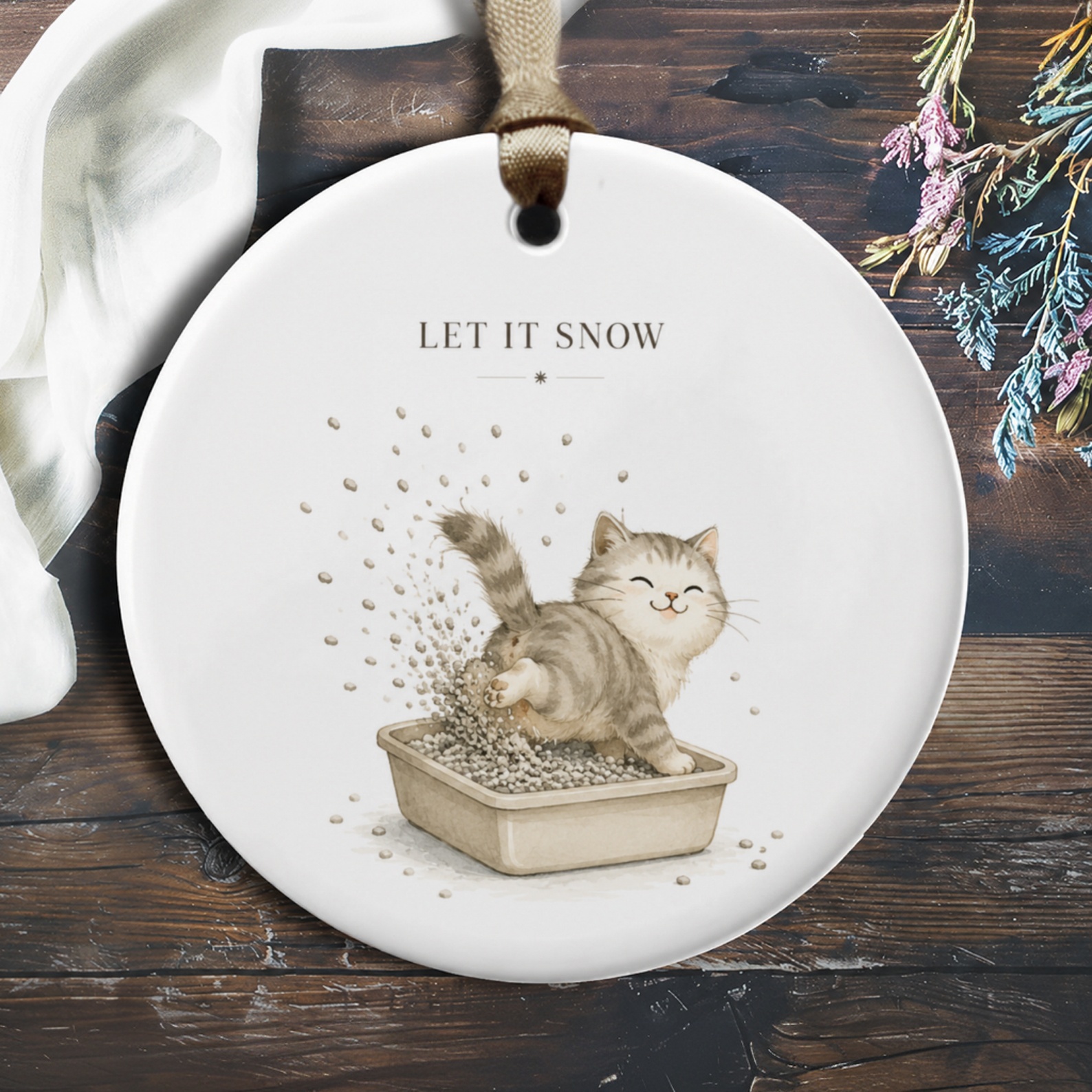 Let It Snow Cat Christmas Ornament Cute Playful Kitten Holiday Decor Funny Pet Lover Gift Winter Decoration O196
