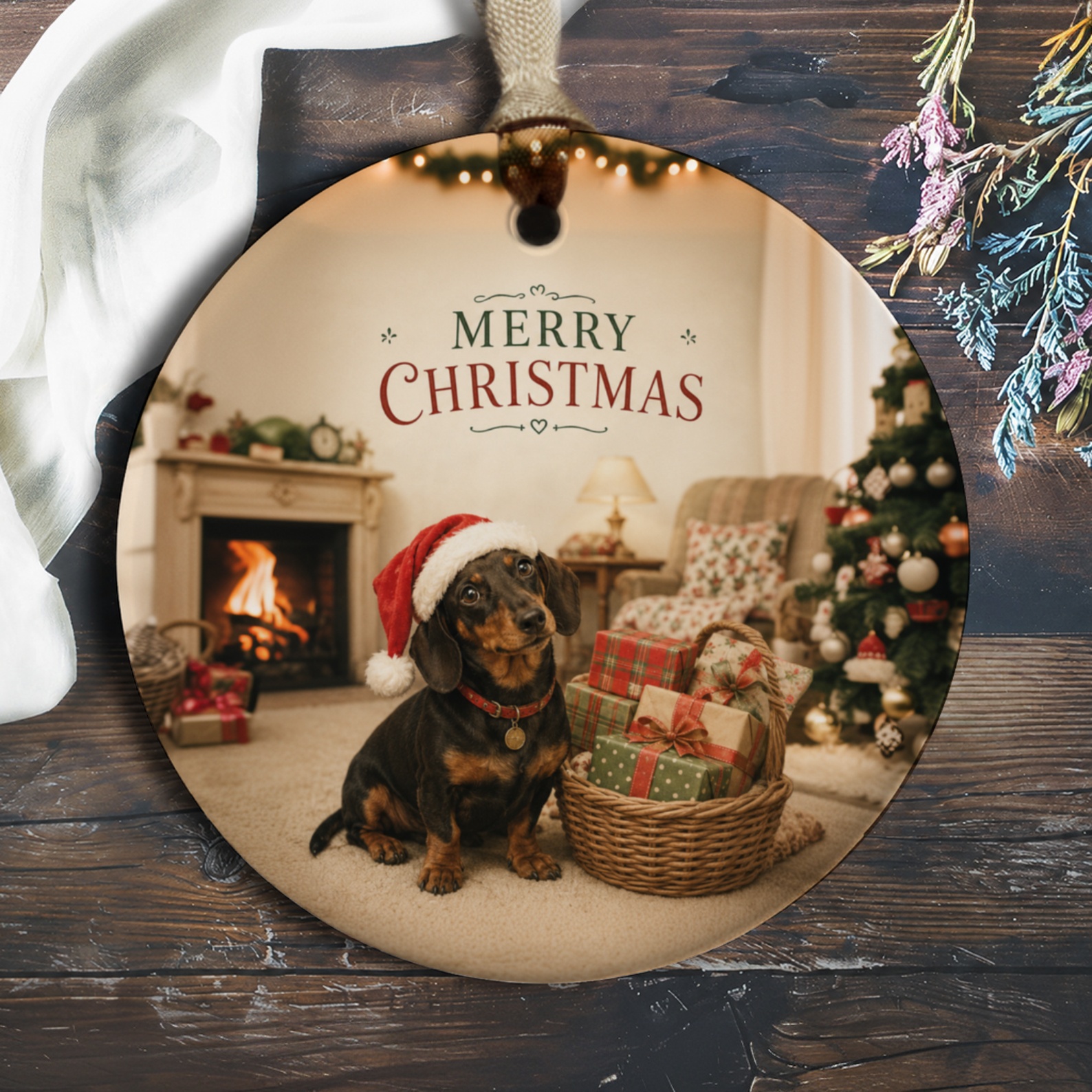 Merry Christmas Ornament Cute Dog With Santa Hat Holiday Decor Christmas Tree Decoration Gift For Dog Lovers O201
