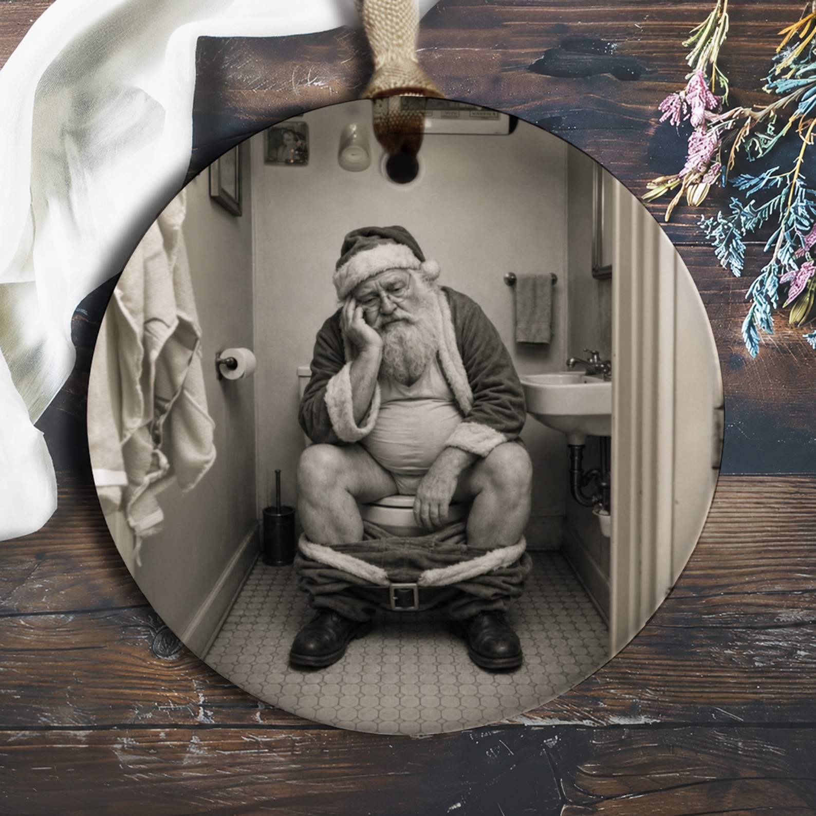 Funny Santa Ornament Christmas Decor Holiday Decoration Unique Gift For Him Gag Gift Santa Claus Bathroom O206