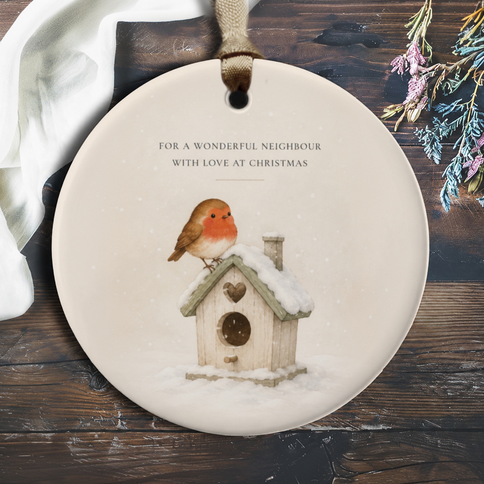 For A Wonderful Neighbour With Love At Christmas Ornament Robin Birdhouse Winter Scene Christmas Decoration Gift O208