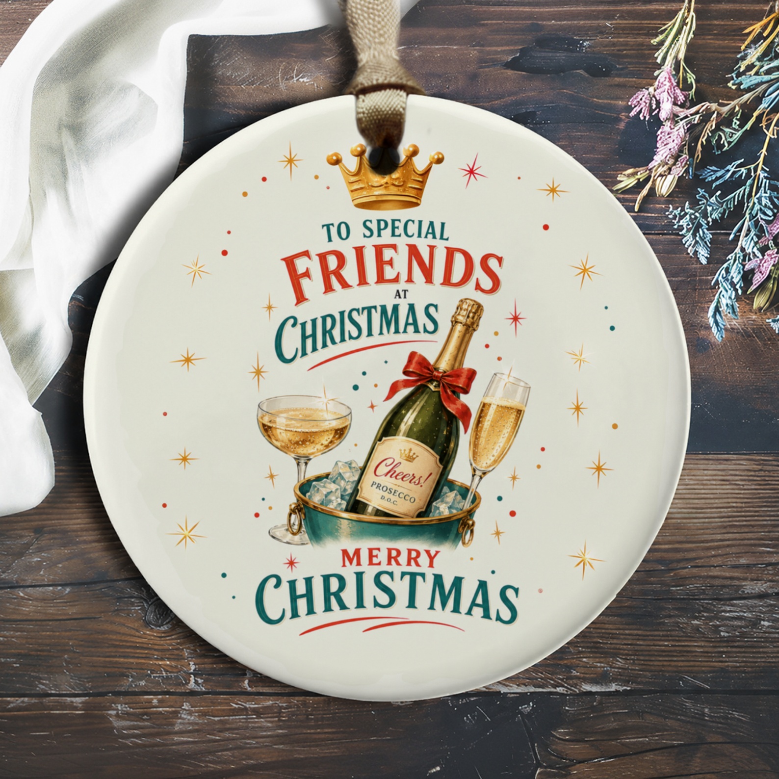 To Special Friends At Christmas Merry Christmas Ornament Champagne Bottle Holiday Decor Festive Gift For Friends O214