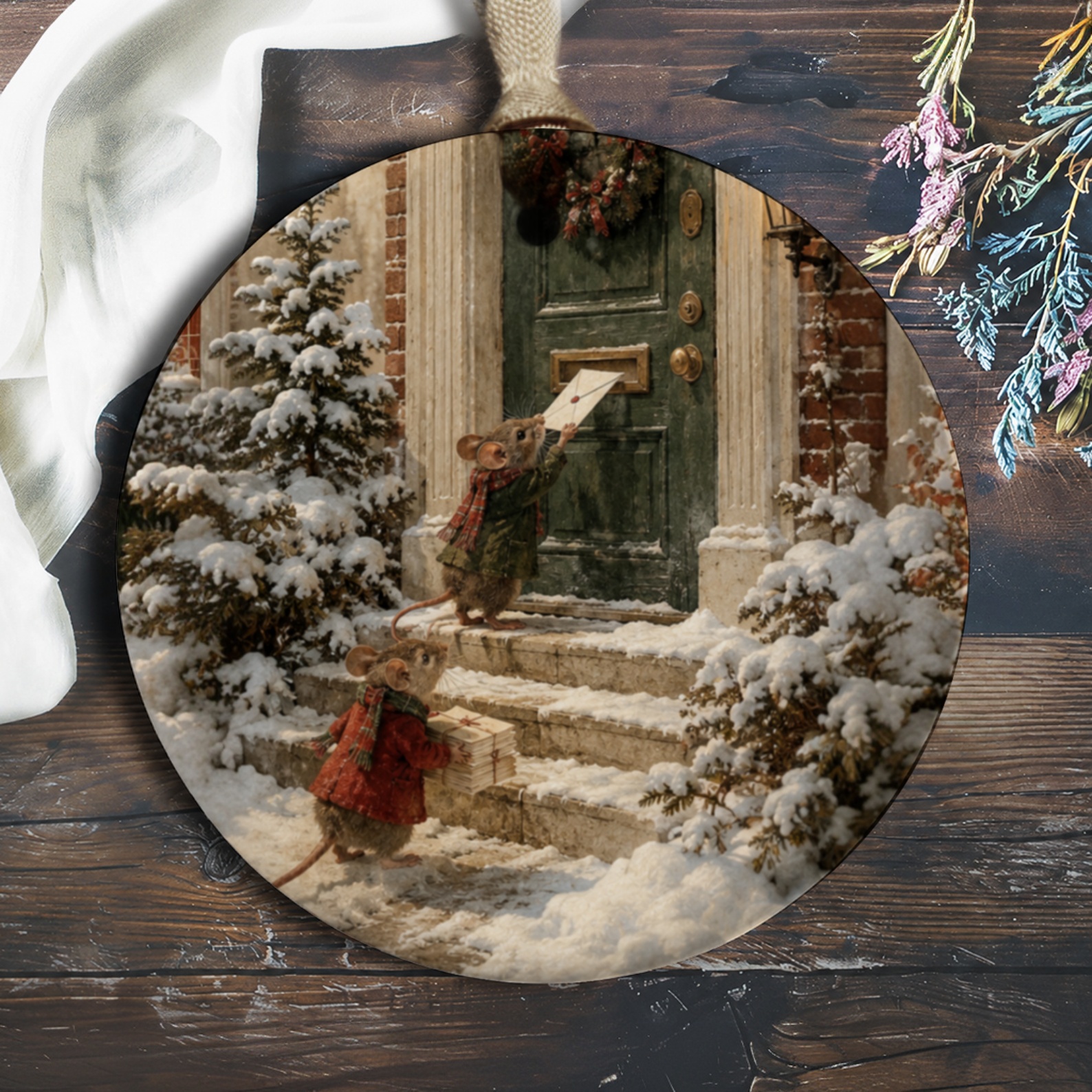 Mice Delivering Letters Christmas Ornament Cute Holiday Decor Winter Scene Festive Home Decoration Gift For Animal Lover O216