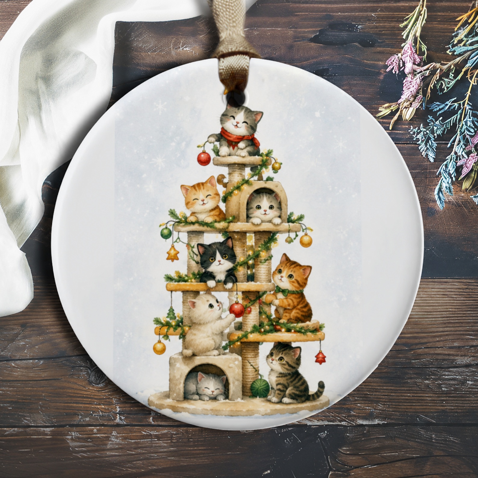 Cats On Christmas Tree Ornament Cute Holiday Decoration For Cat Lovers Festive Home Decor Adorable Kitten Christmas Ornament O224