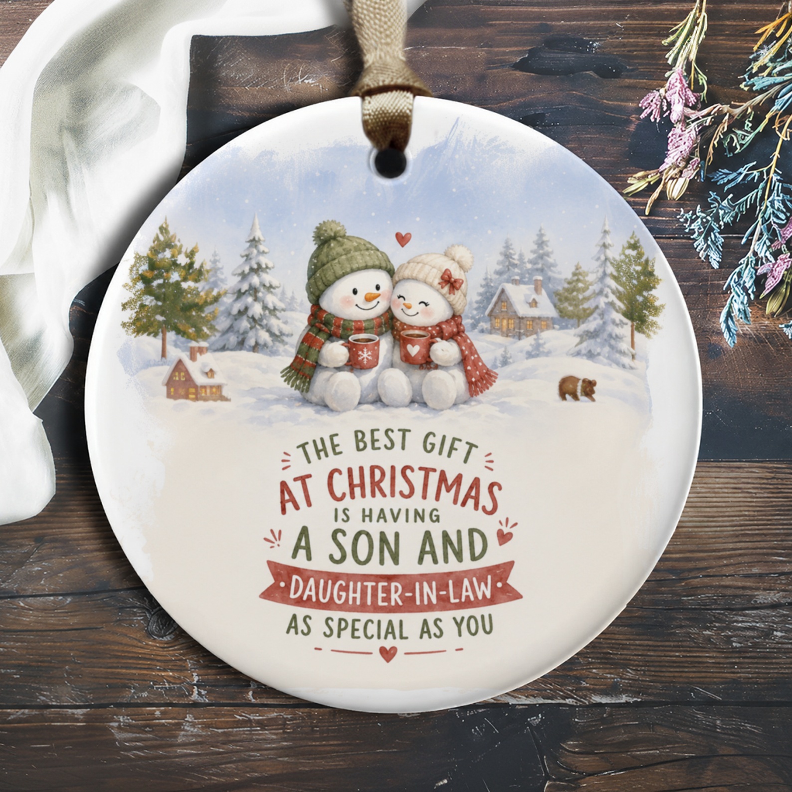 The Best Gift At Christmas Ornament Snowman Couple Son Daughter-In-Law Christmas Gift Cute Winter Scene Holiday Decor O238