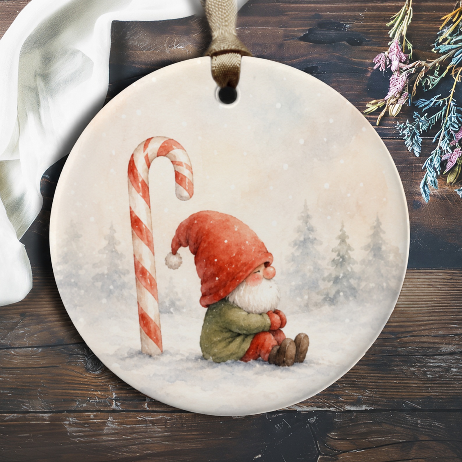Christmas Gnome Ornament Cute Holiday Decor Candy Cane Winter Scene Festive Decoration For Tree Seasonal Gift O242