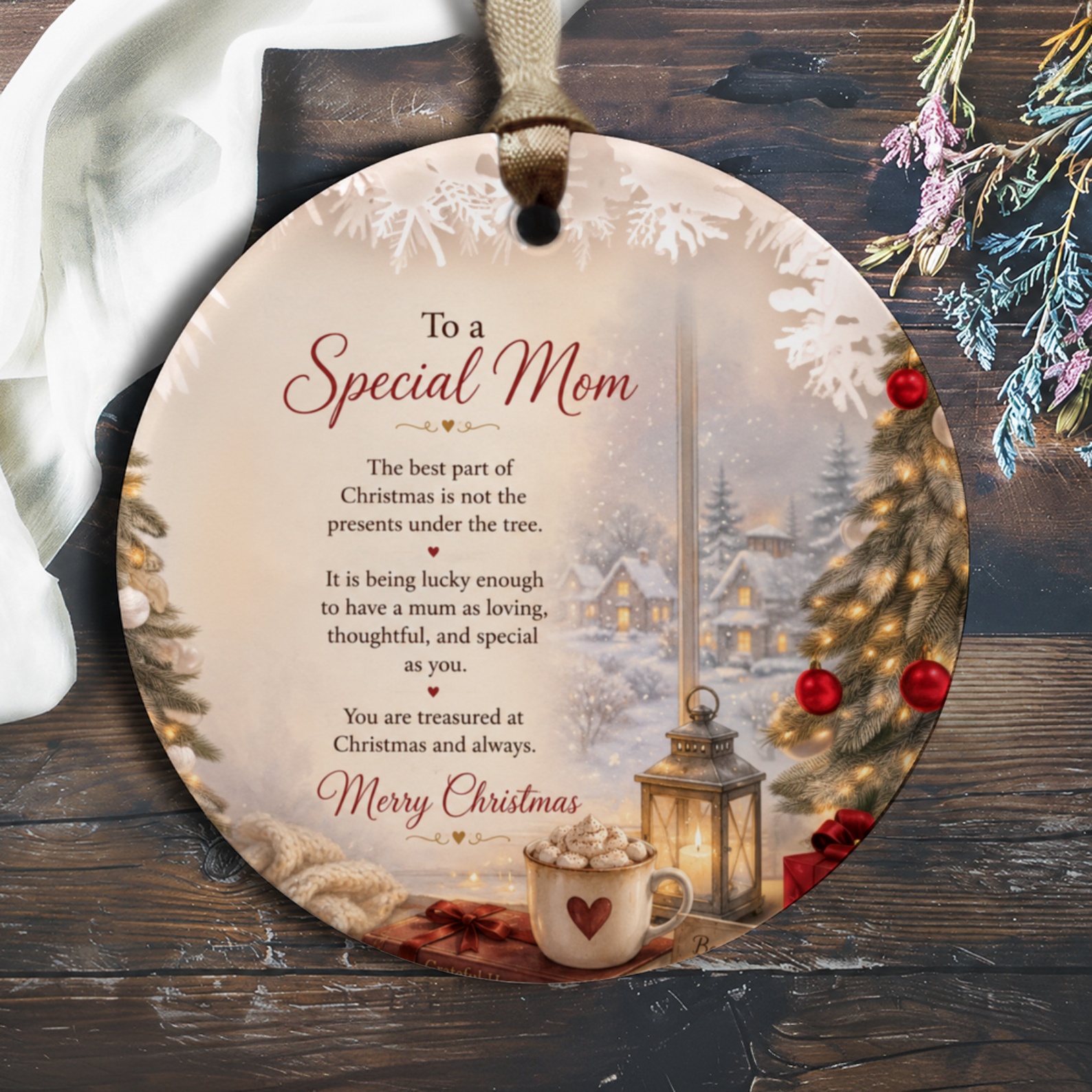 To A Special Mom Christmas Ornament Thoughtful Holiday Gift For Mom Festive Decoration With Tree And Lantern Scene O218