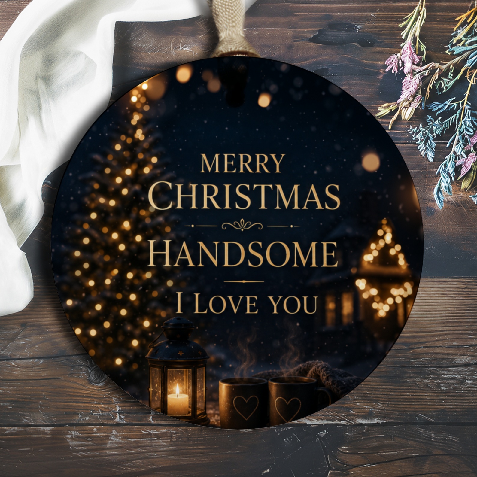Merry Christmas Handsome I Love You Ornament Romantic Christmas Ornament For Him Holiday Decor Gift For Husband Boyfriend O252