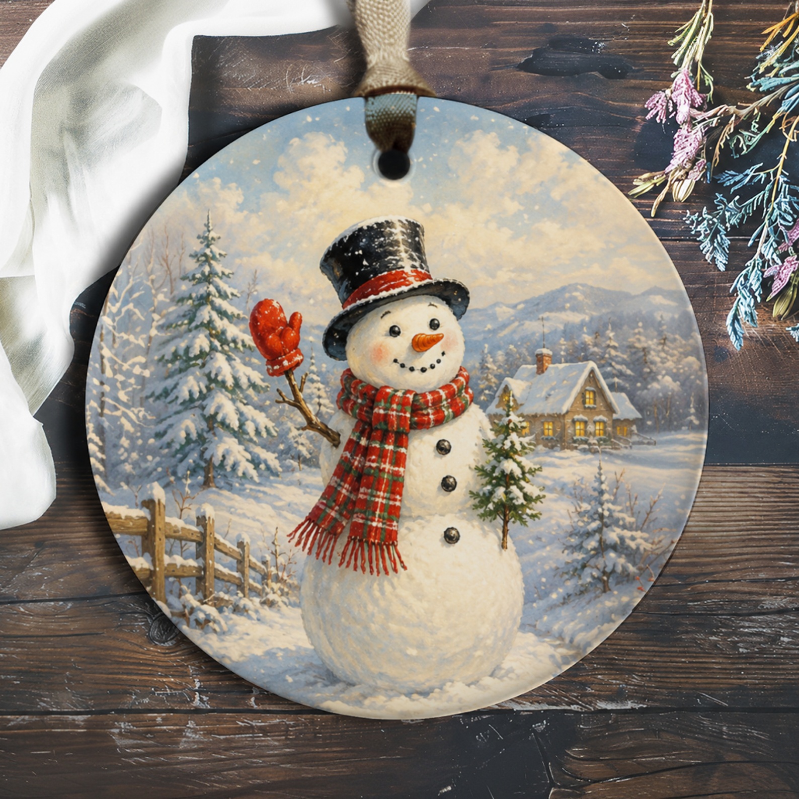 Snowman Winter Scene Ornament Christmas Decoration Holiday Home Decor Festive Snowy Landscape Ornament For Tree O221