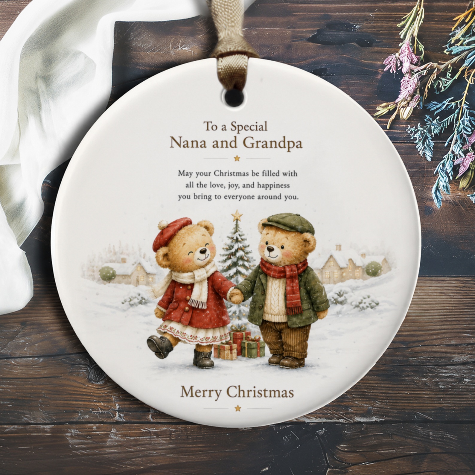 To A Special Nana And Grandpa Merry Christmas Ornament Cute Bear Winter Scene Holiday Decoration Gift For Grandparents O259