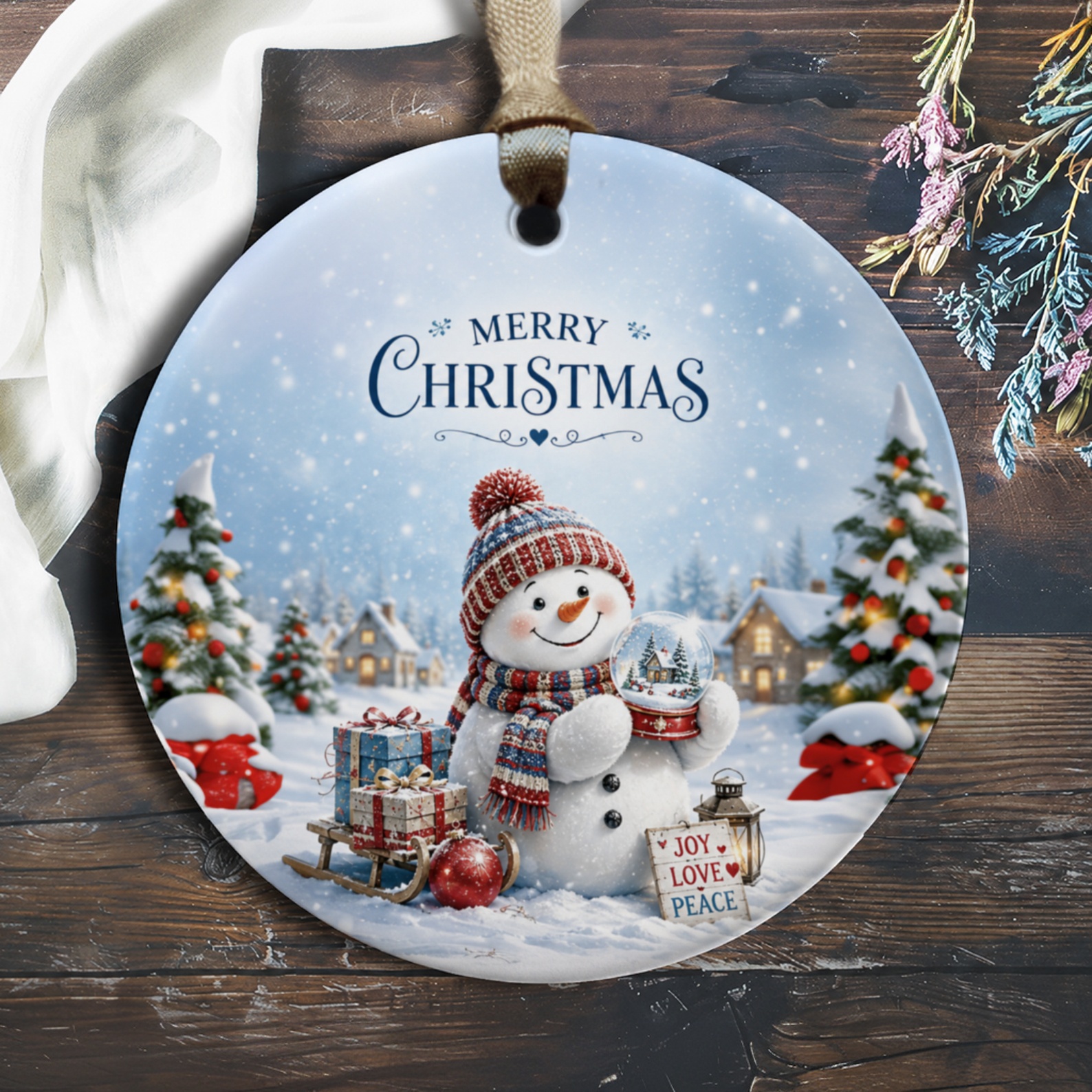 Merry Christmas Ornament Snowman With Gifts And Snow Globe Winter Holiday Decor Festive Tree Decoration Cute Xmas Ornament O232