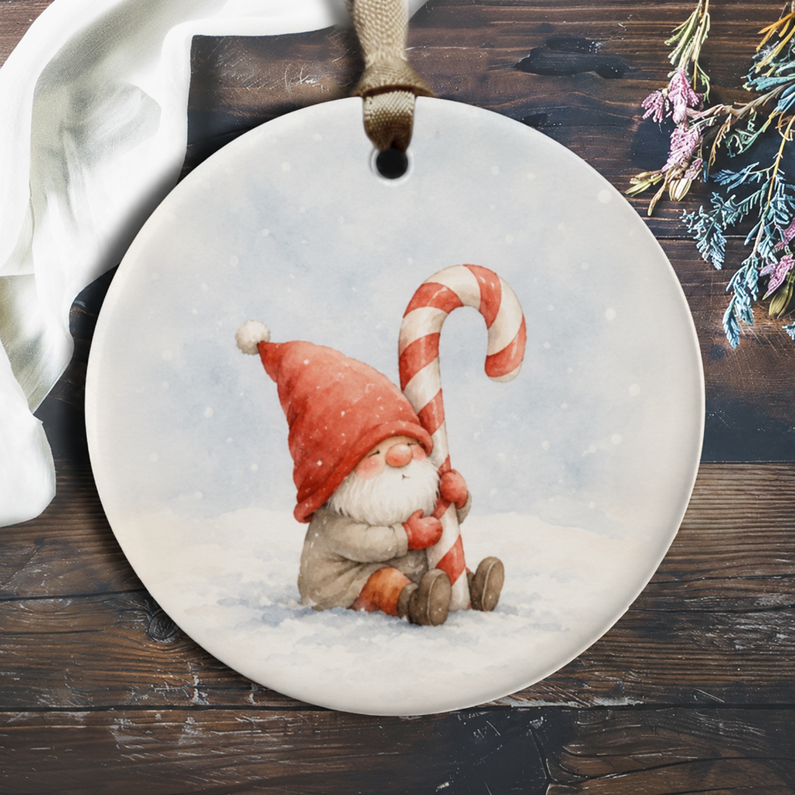 Gnome With Candy Cane Christmas Ornament Cute Holiday Decor Winter Wonderland Festive Decoration For Tree Gift Idea O241
