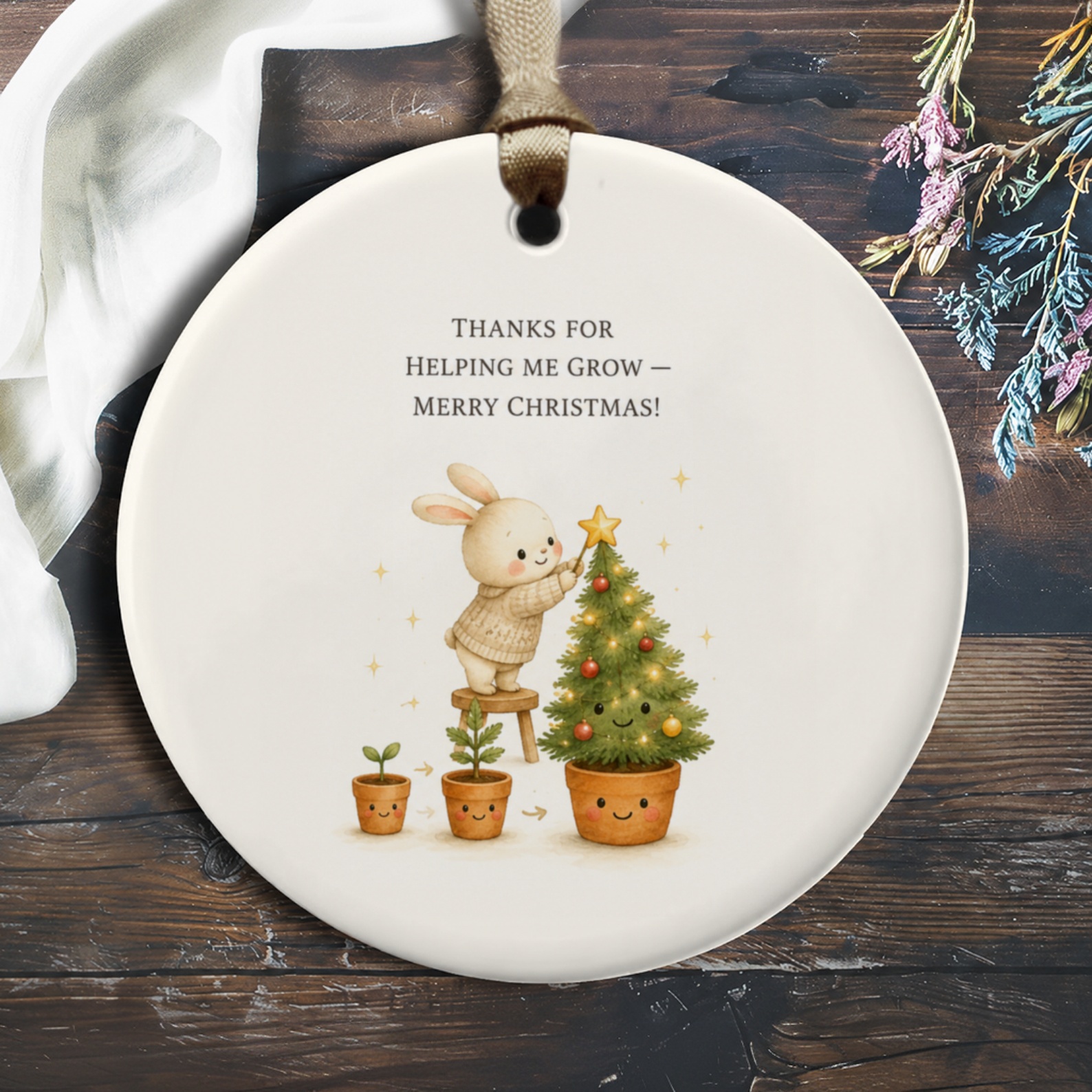 Thanks For Helping Me Grow — Merry Christmas! Cute Bunny Ornament Christmas Tree Decoration Holiday Gift For Teacher O245