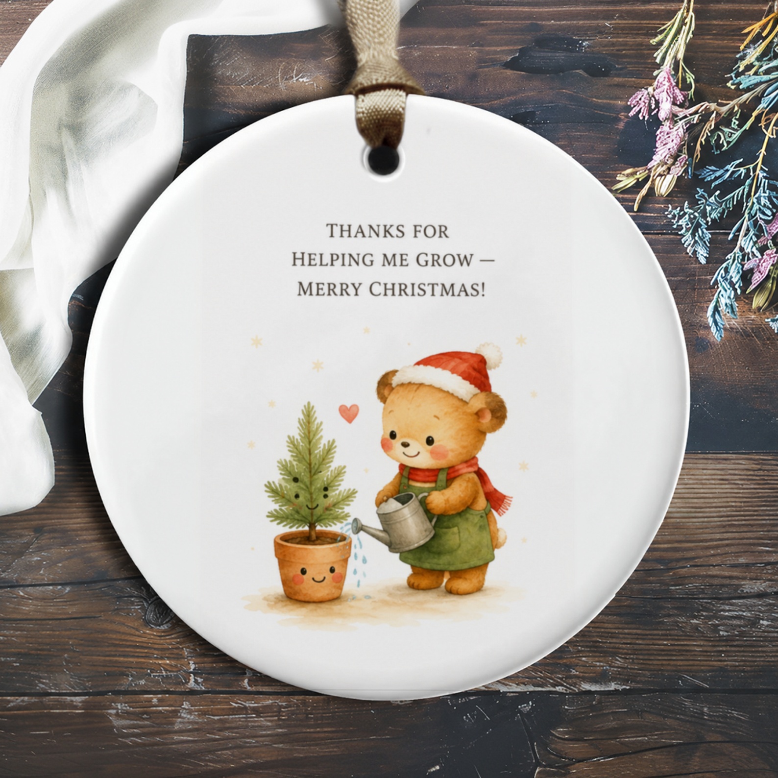 Thanks For Helping Me Grow — Merry Christmas! Cute Bear Ornament Christmas Tree Holiday Decor Gift For Teacher Friend O246