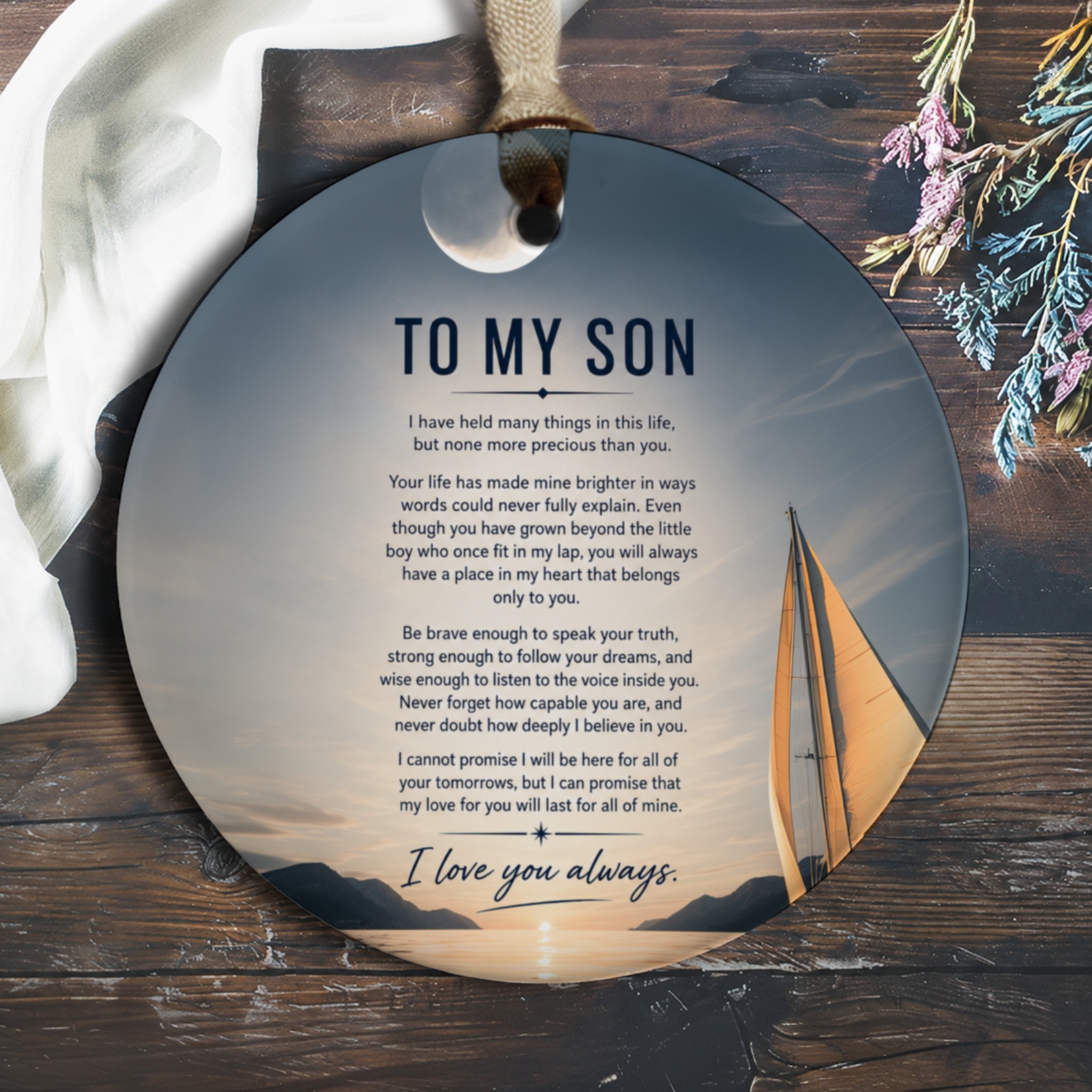 To My Son Sentimental Ornament I Love You Always Gift For Son Inspirational Message Keepsake Nautical O248
