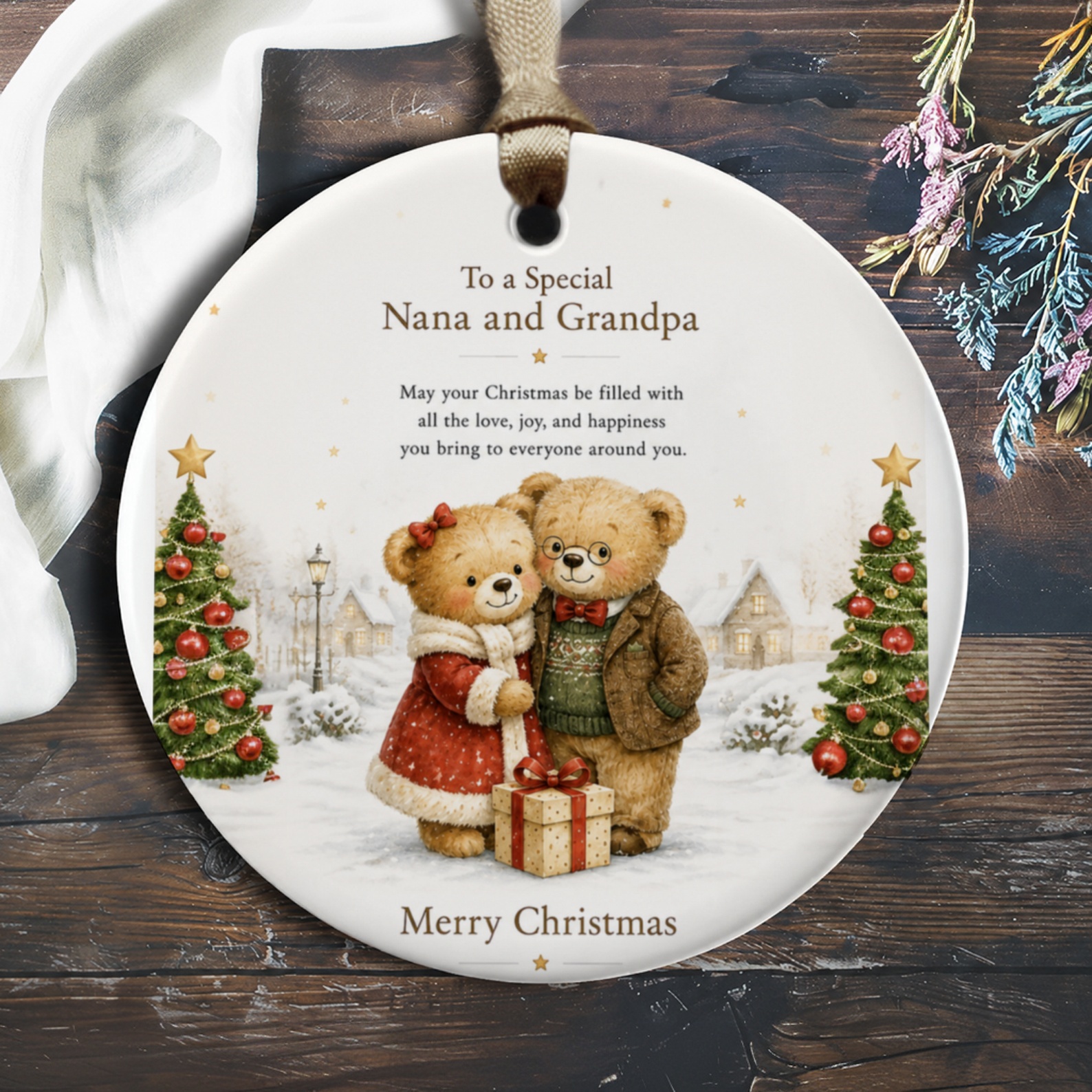 To A Special Nana And Grandpa Merry Christmas Ornament Cute Bear Holiday Decoration Gift For Grandparents Xmas Tree O260