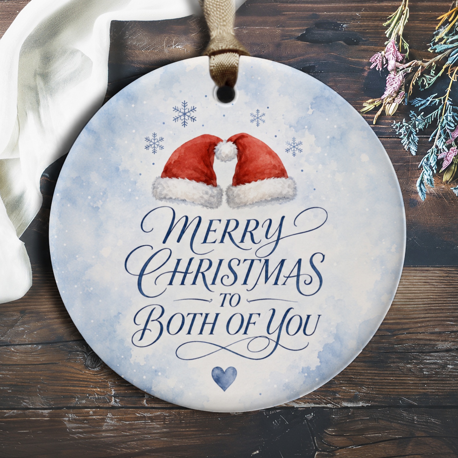 Merry Christmas To Both Of You Ornament Santa Hats Holiday Decor Christmas Gift For Couple Festive Winter Decoration O265