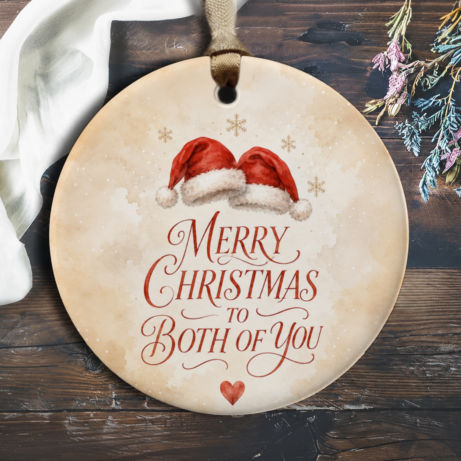 Merry Christmas To Both Of You Ornament Holiday Decor Santa Hats Heart Christmas Ornament Couple Gift Festive Home Decoration O266
