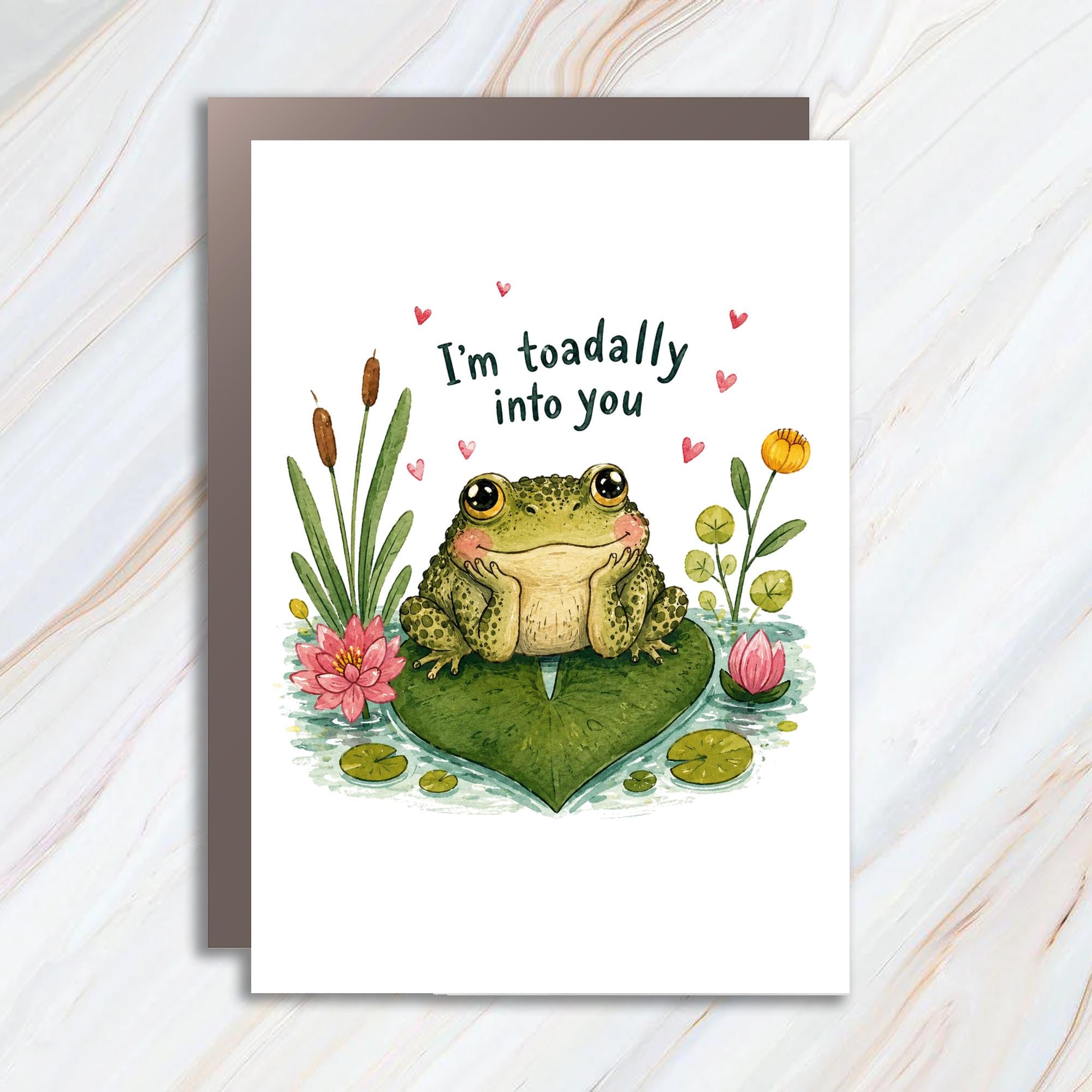 I'm Toadally Into You Cute Love Card Frog Illustration Romantic Greeting Card For Her Him Anniversary Valentine C946