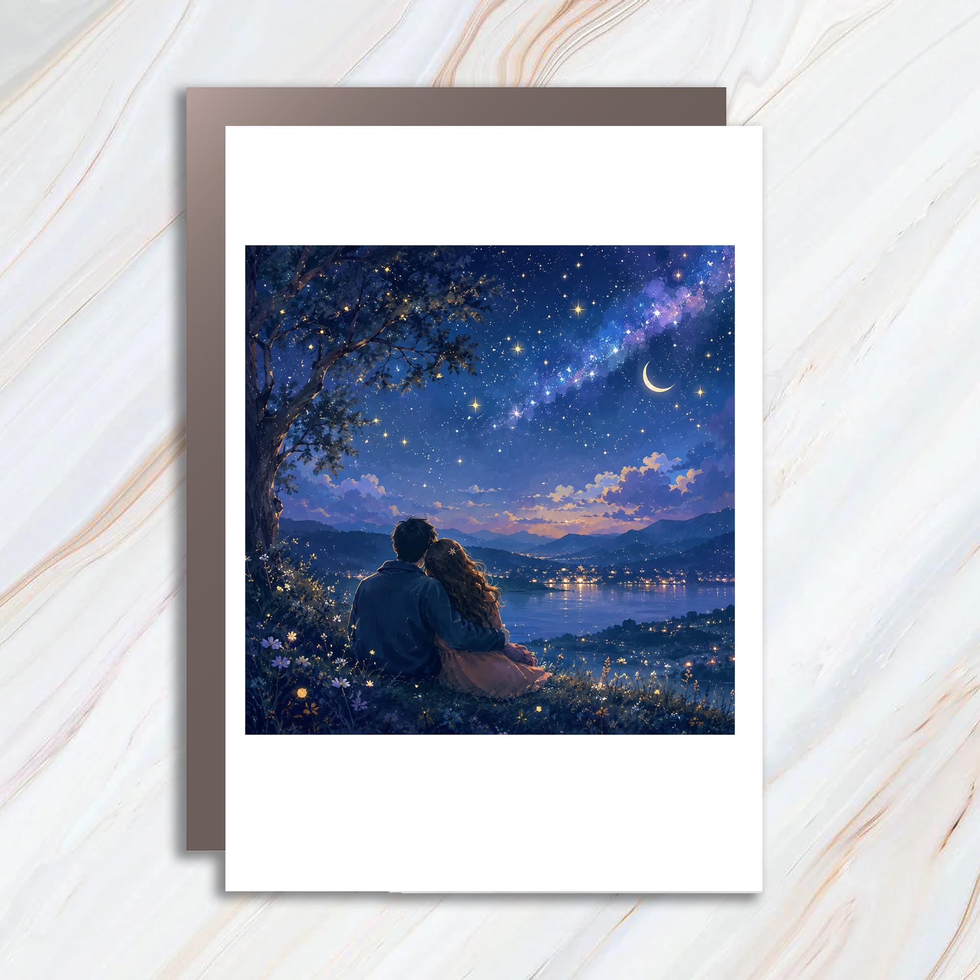 Romantic Stargazing Couple Card Anniversary Greeting Card For Her Him Love Card Night Sky Art Romantic Gift C944