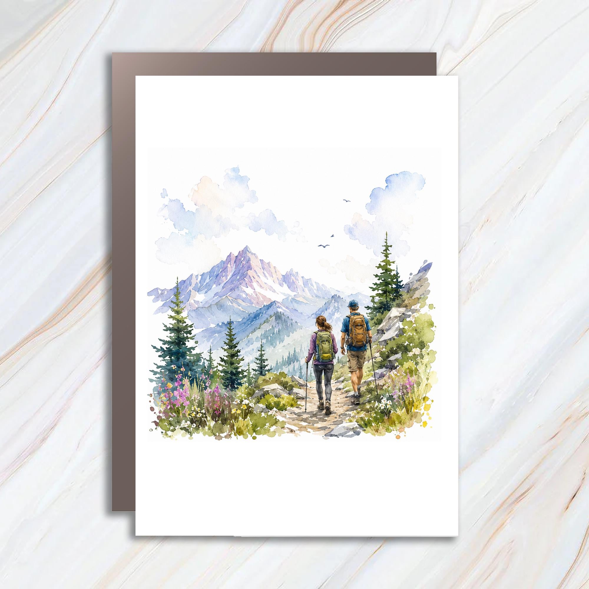 Mountain Hiking Adventure Card Blank Greeting Card Nature Lovers Watercolor Landscape Card Outdoorsy Couple Card C949