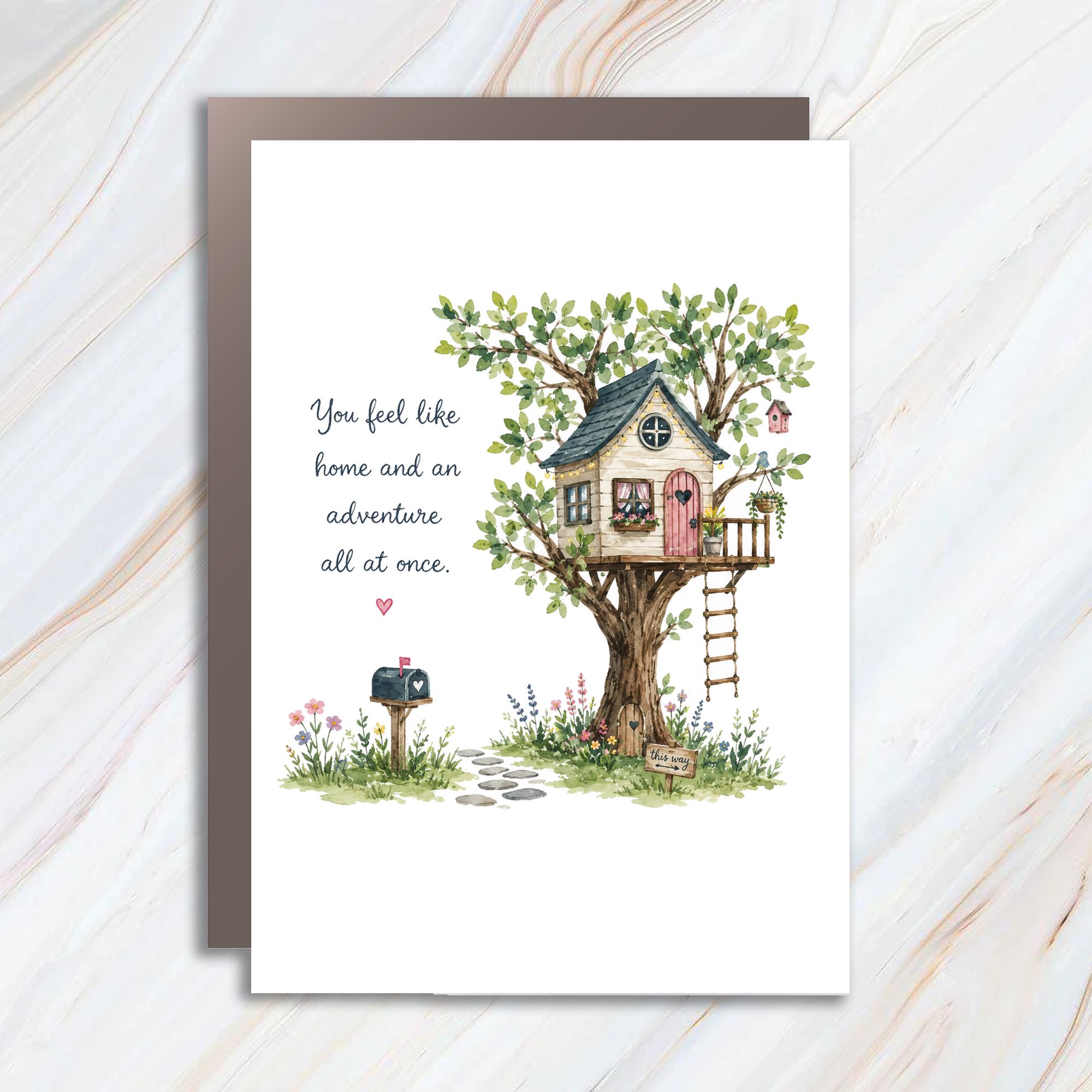 You Feel Like Home And An Adventure All At Once Love Card Romantic Greeting Card For Couple Watercolor Treehouse C945