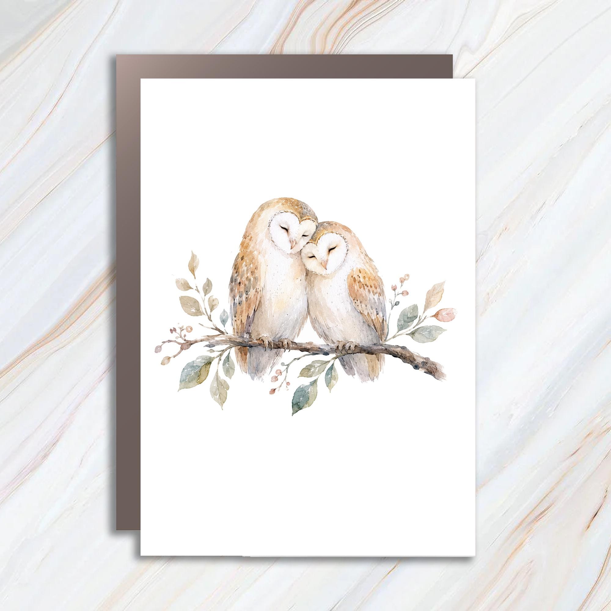 Owl Love Card Watercolor Animal Greeting Card Blank Note Card For Bird Lover Romantic Anniversary Card Cute Couple Card C948