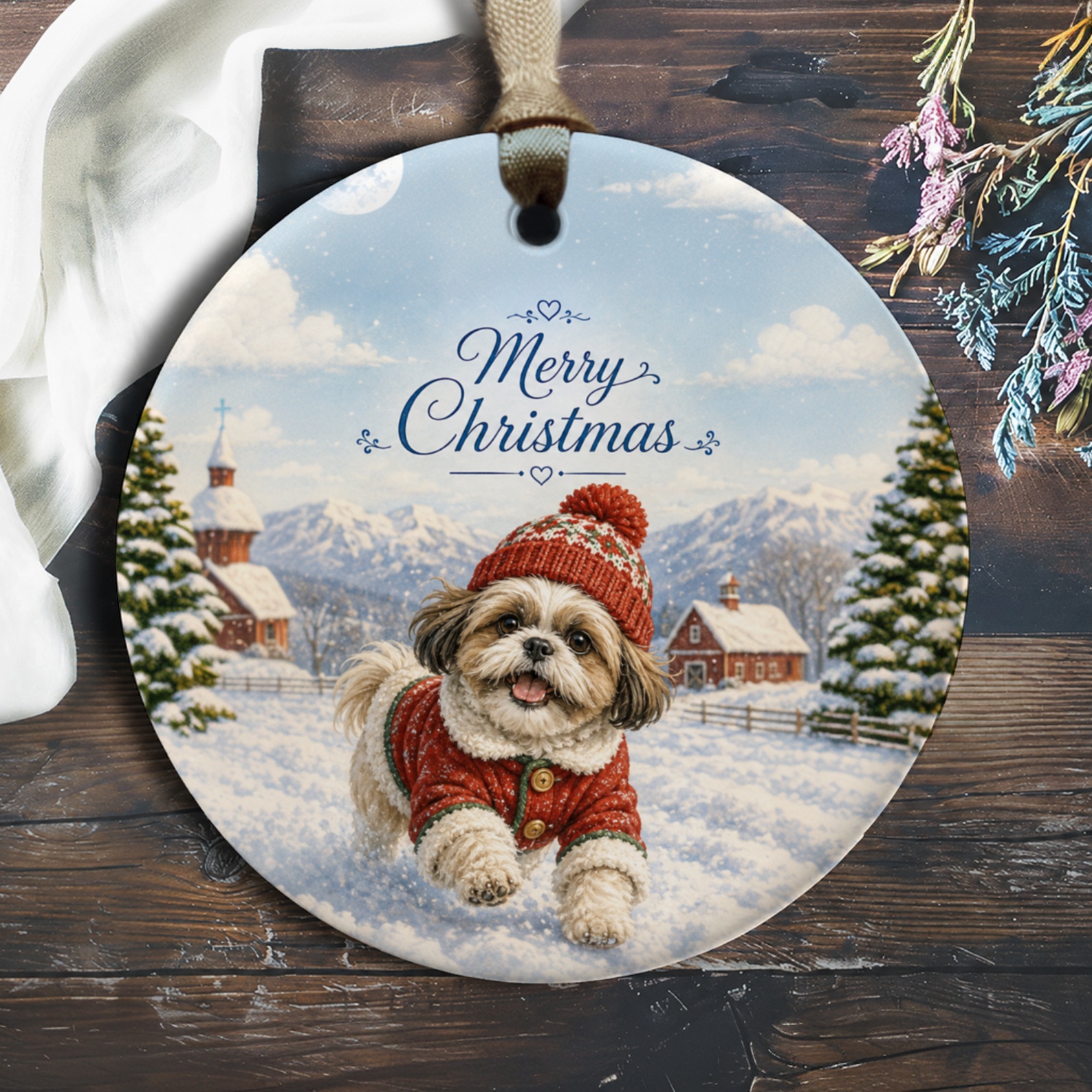 Merry Christmas Ornament Cute Dog Winter Scene Holiday Decor Festive Christmas Tree Decoration Gift For Dog Lovers O269